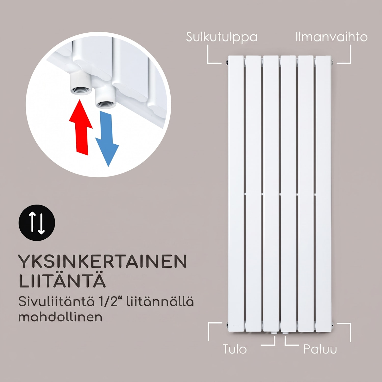 Ontario 120x45 patteri 1/2" sivuliitäntä seinäasennus 485 W 45 x 120 cm | yksi rivi | Valkoinen