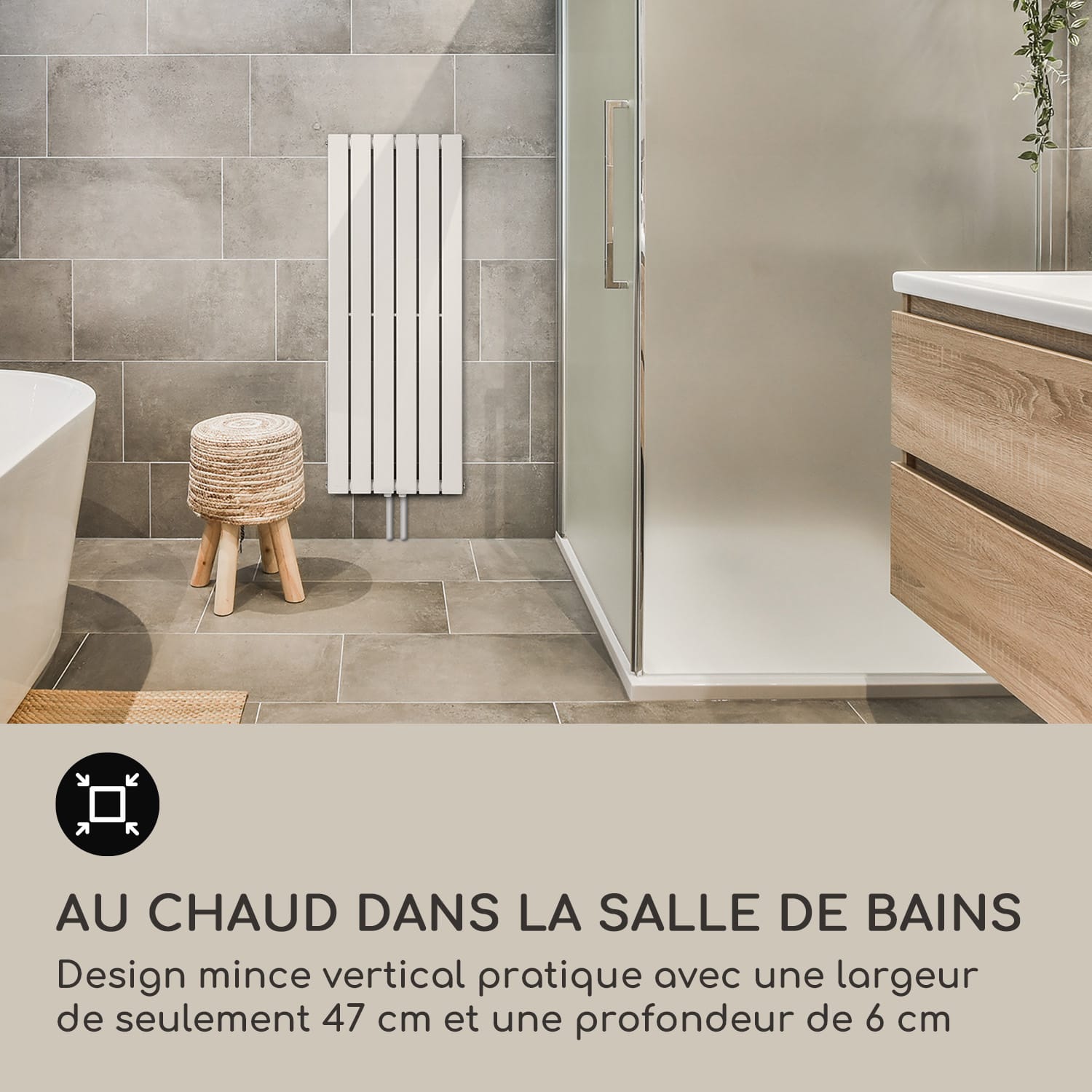 Radiateur Ontario 120x45 1/2" avec raccord latéral, installation murale 485 W 45 x 120 cm | une seule rangée | Blanc