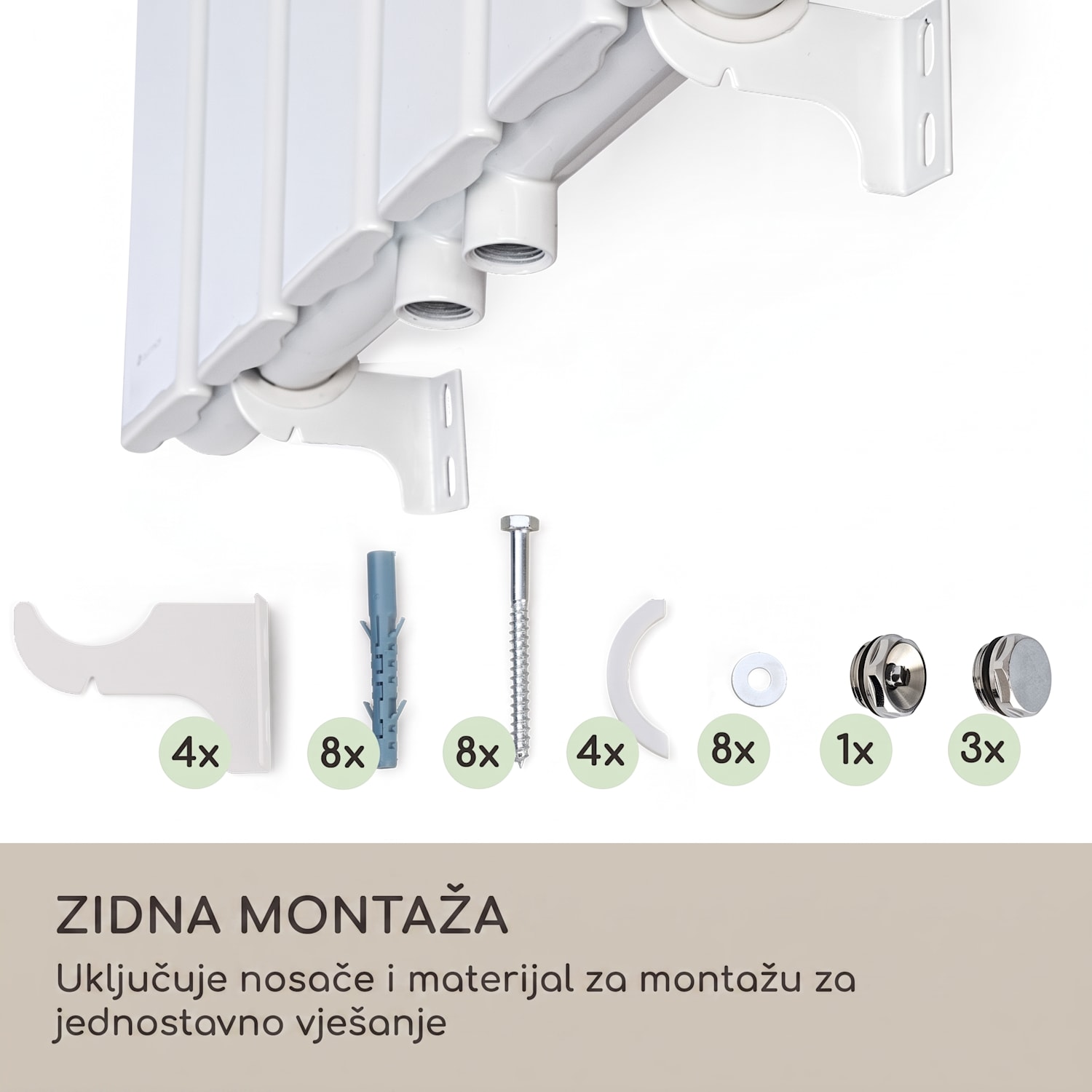 Radijator Ontario 120 x 45  485 W 45 x 120 cm | jedna linija | Bijela
