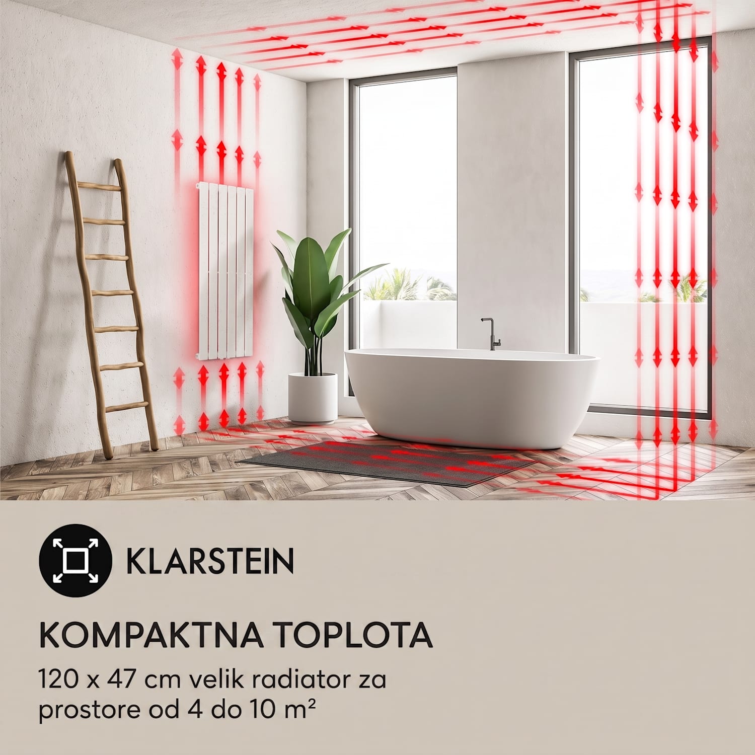 Ontario, radiator, 120 x 45, stenska montaža, 485 W 45 x 120 cm | ena vrstica | Bela