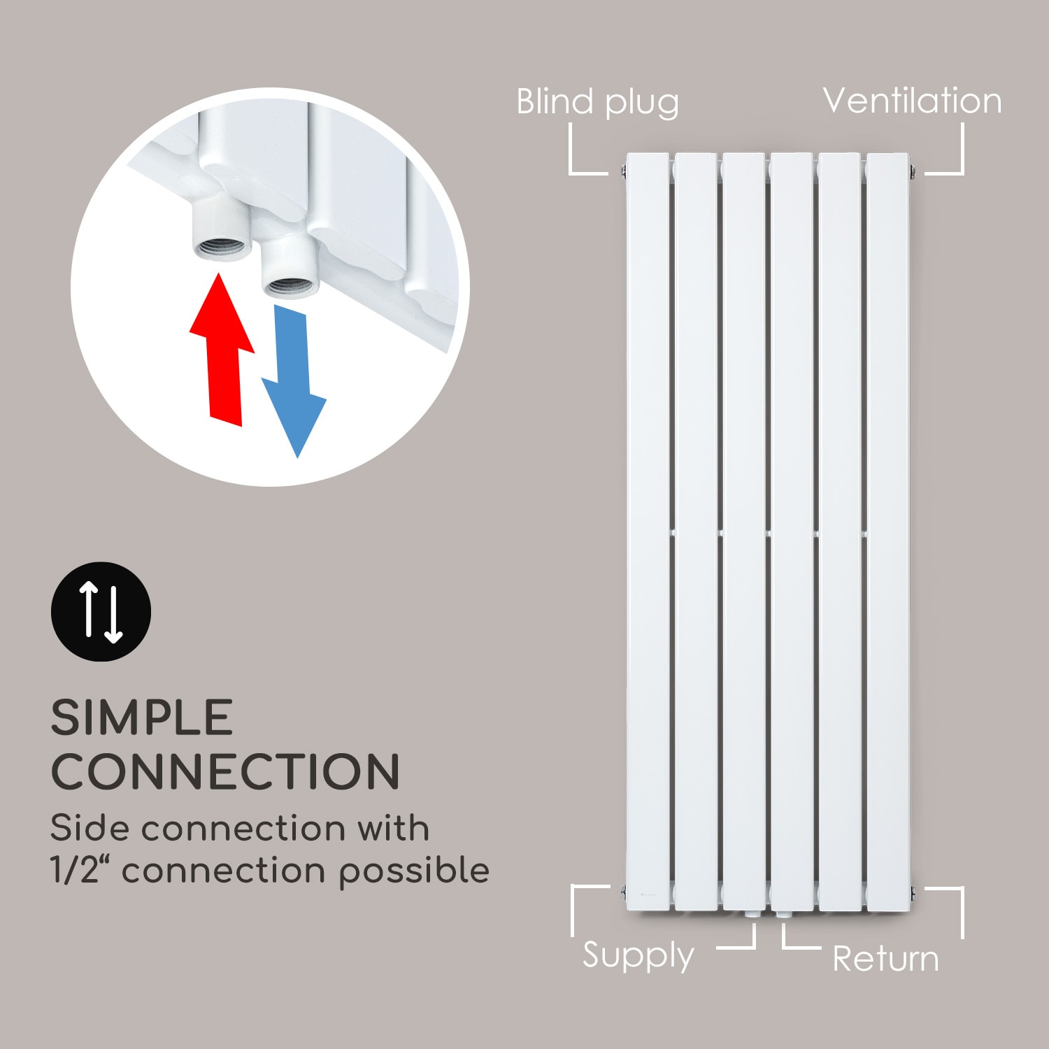 Ontario 120x45 radiator 1/2" side connection wall installation 485 W 45 x 120 cm | single row | White