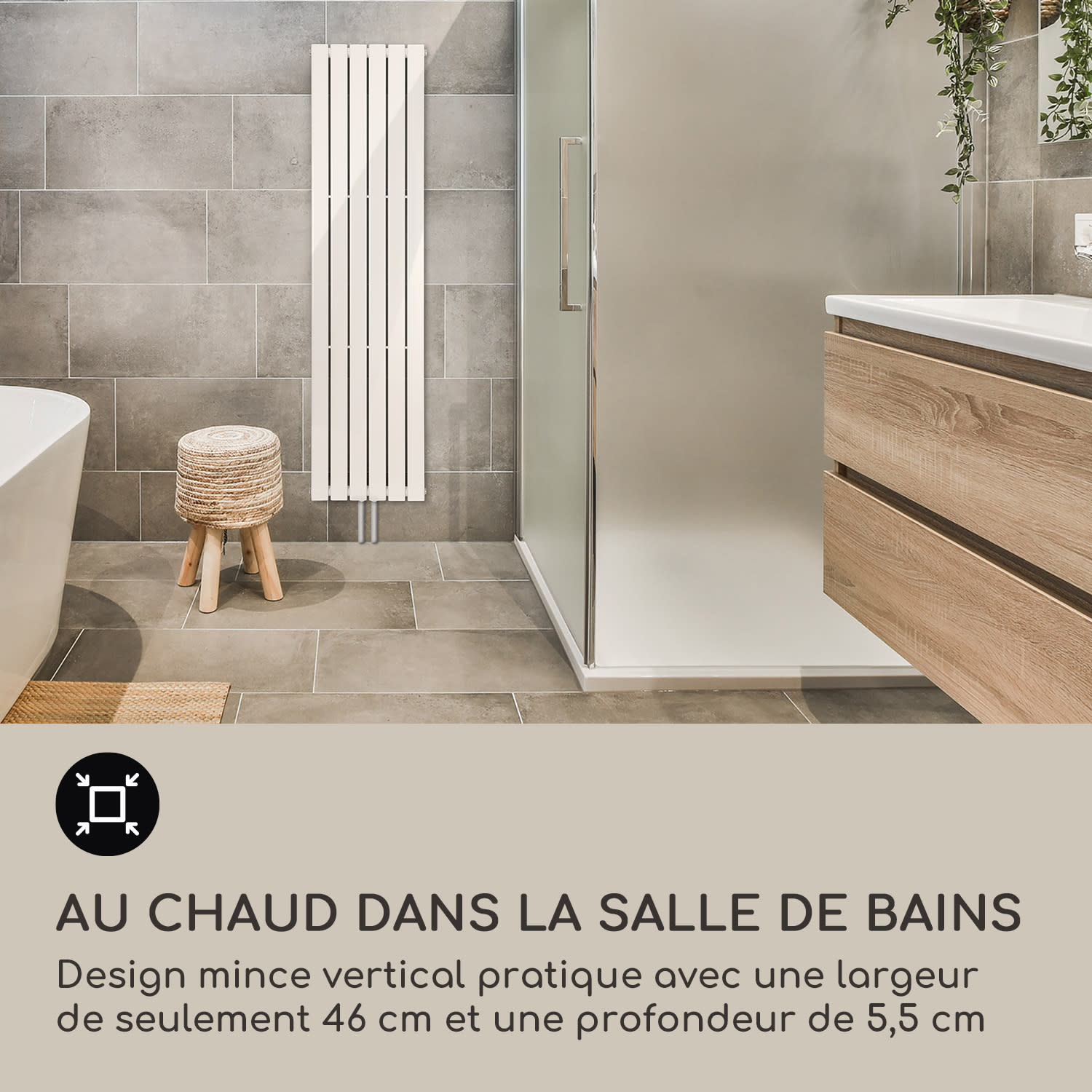 Radiateur Ontario 180 x 45 1/2" connexion latérale installation murale Slim 485 Watt 45 x 180 cm | une seule rangée | Blanc