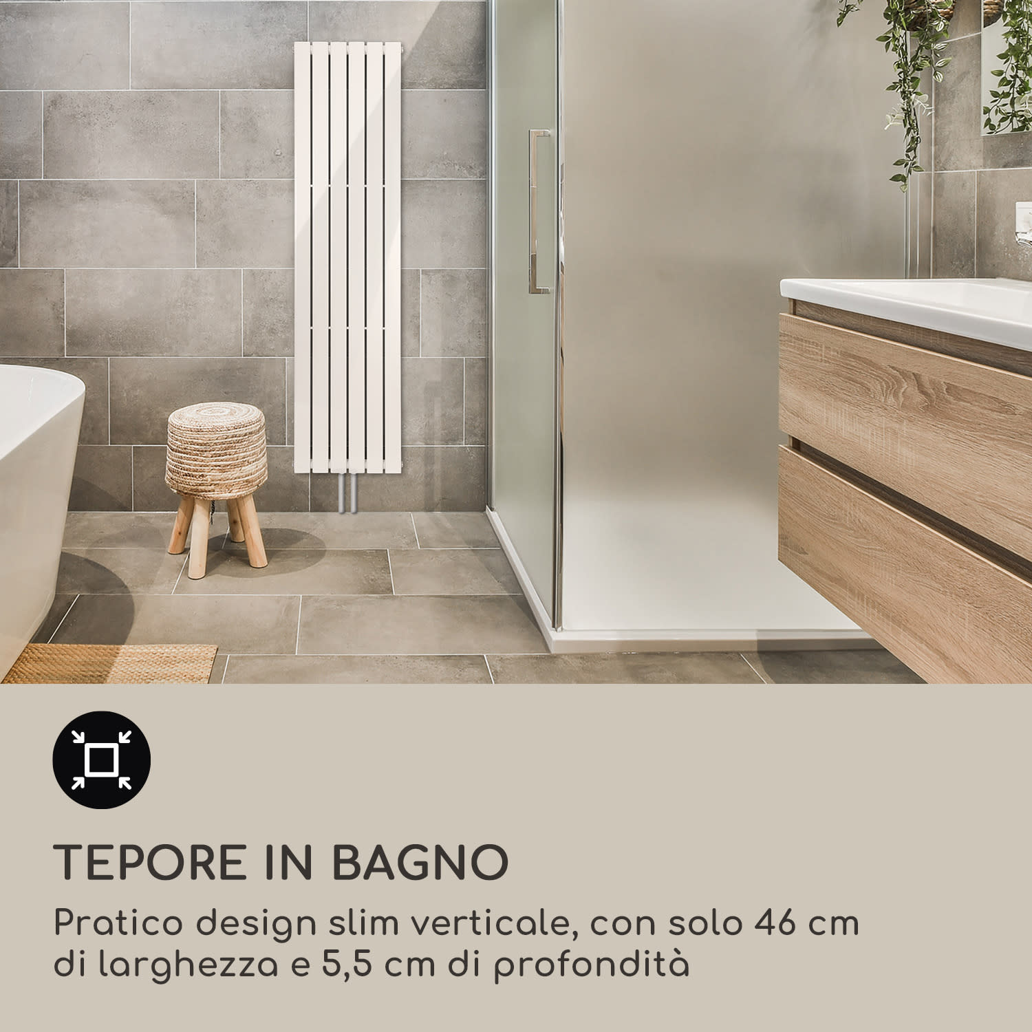 Radiatore Ontario 180 x 45 1/2" attacco laterale installazione a parete Slim 485 Watt 45 x 180 cm | fila singola | Bianco