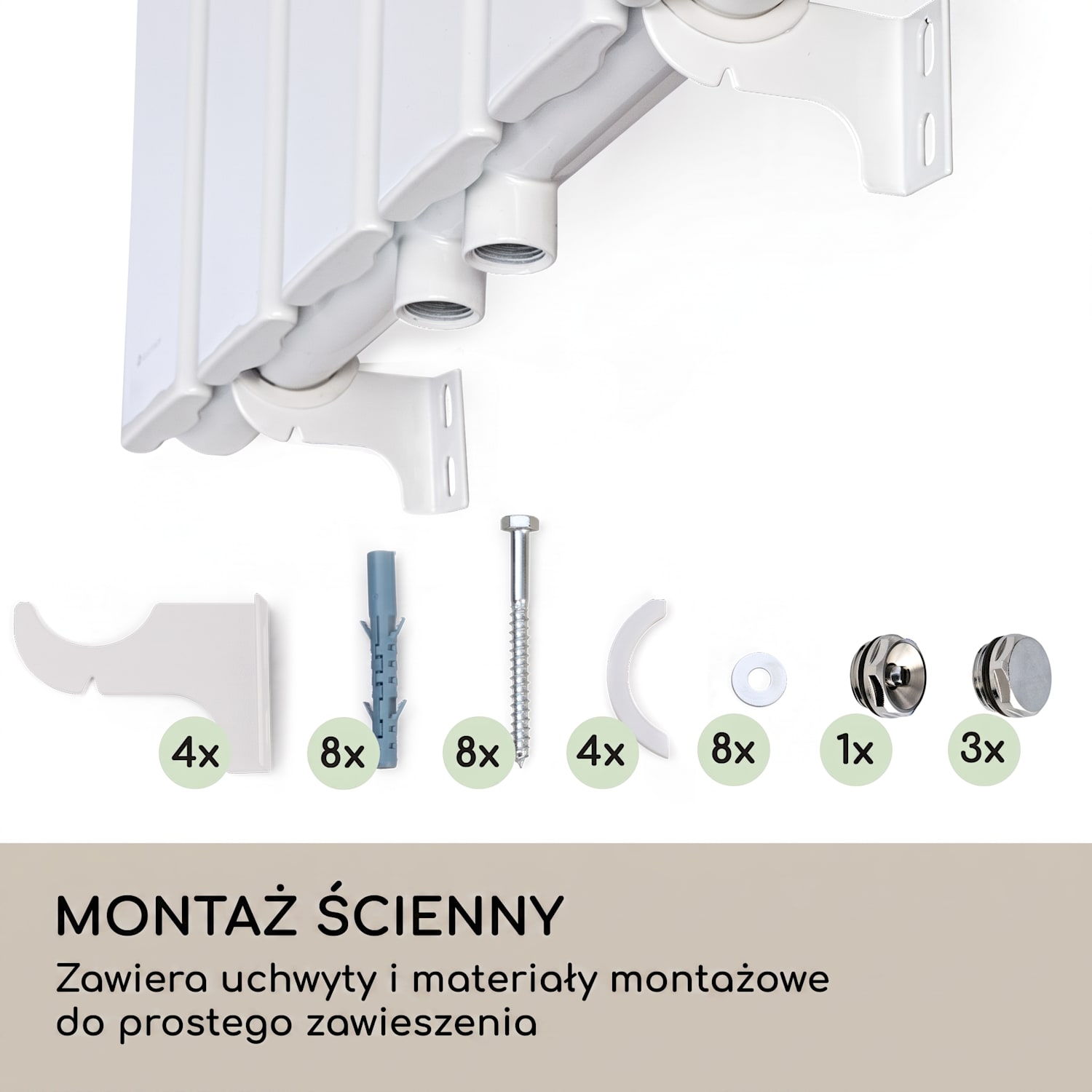 Ontario, grzejnik łazienkowy, 180 x 45 cm, podłączenie boczne 1/2", montaż ścienny, 485 W 45 x 180 cm | jedna linia | Biały