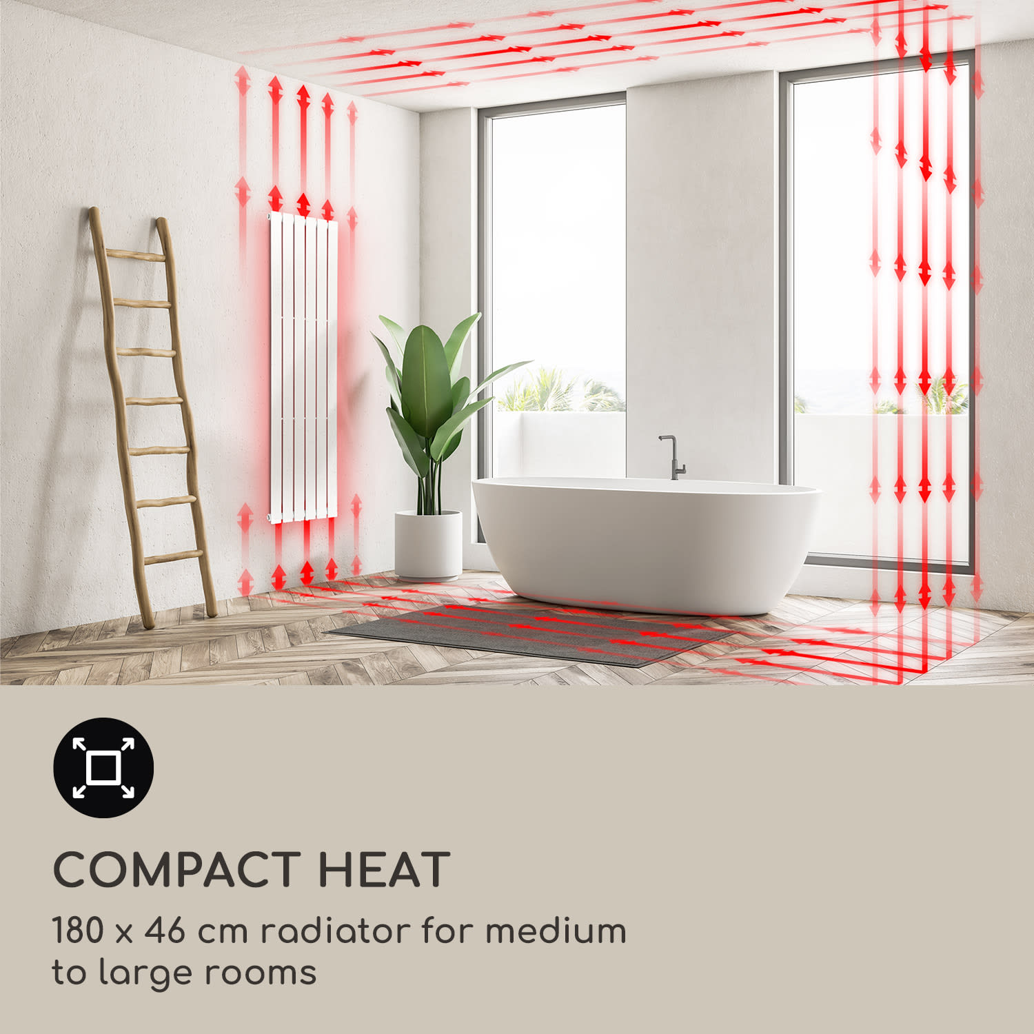 Ontario, radiátor, 180 x 45 cm, 485 W, montáž na stěnu 