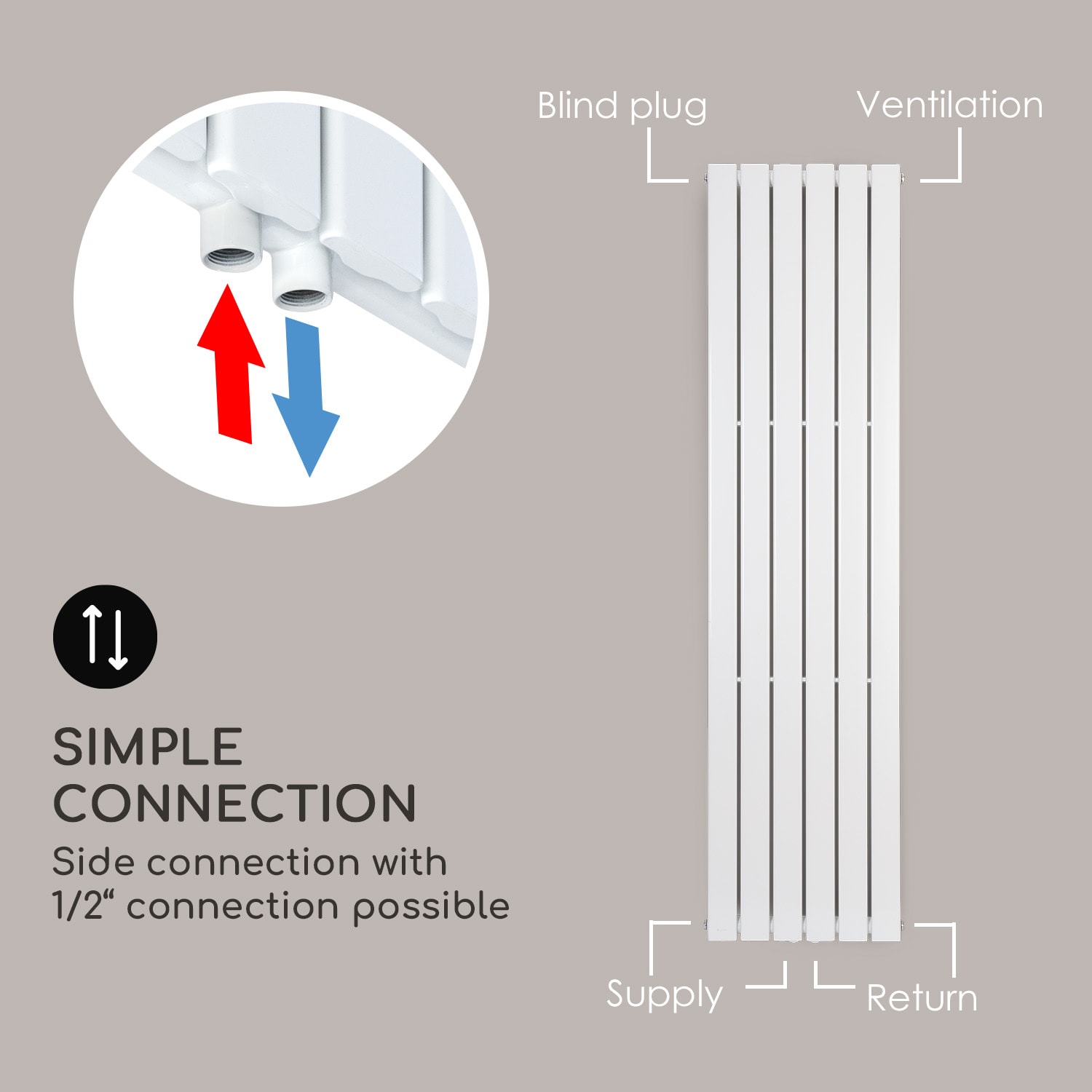 Ontario 180 x 45 radiator 1/2" side connection wall installation slim 485 watts 45 x 180 cm | single row | White