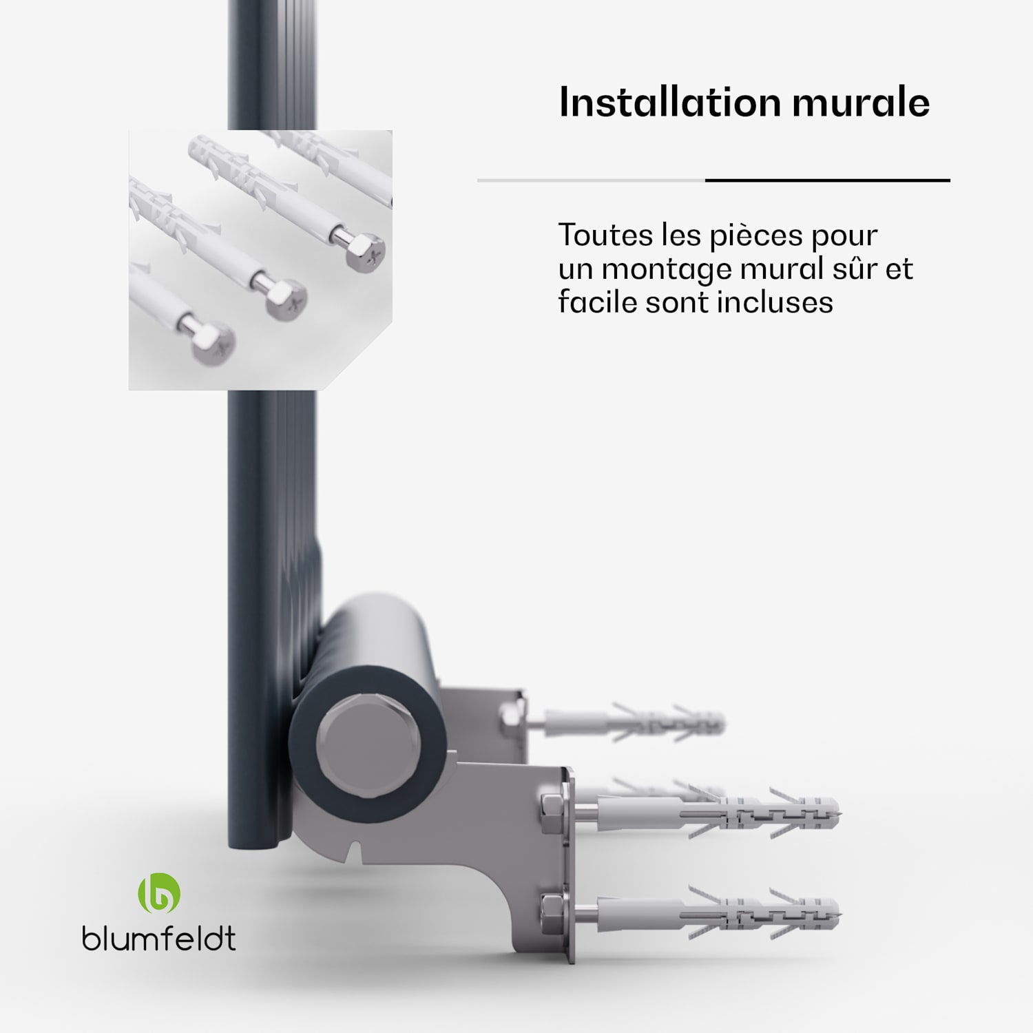 Ontario 45 × 180 Radiateur 1/2" raccord latéral installation murale Slim 485 watts 45 x 180 cm | une seule rangée | Anthracite