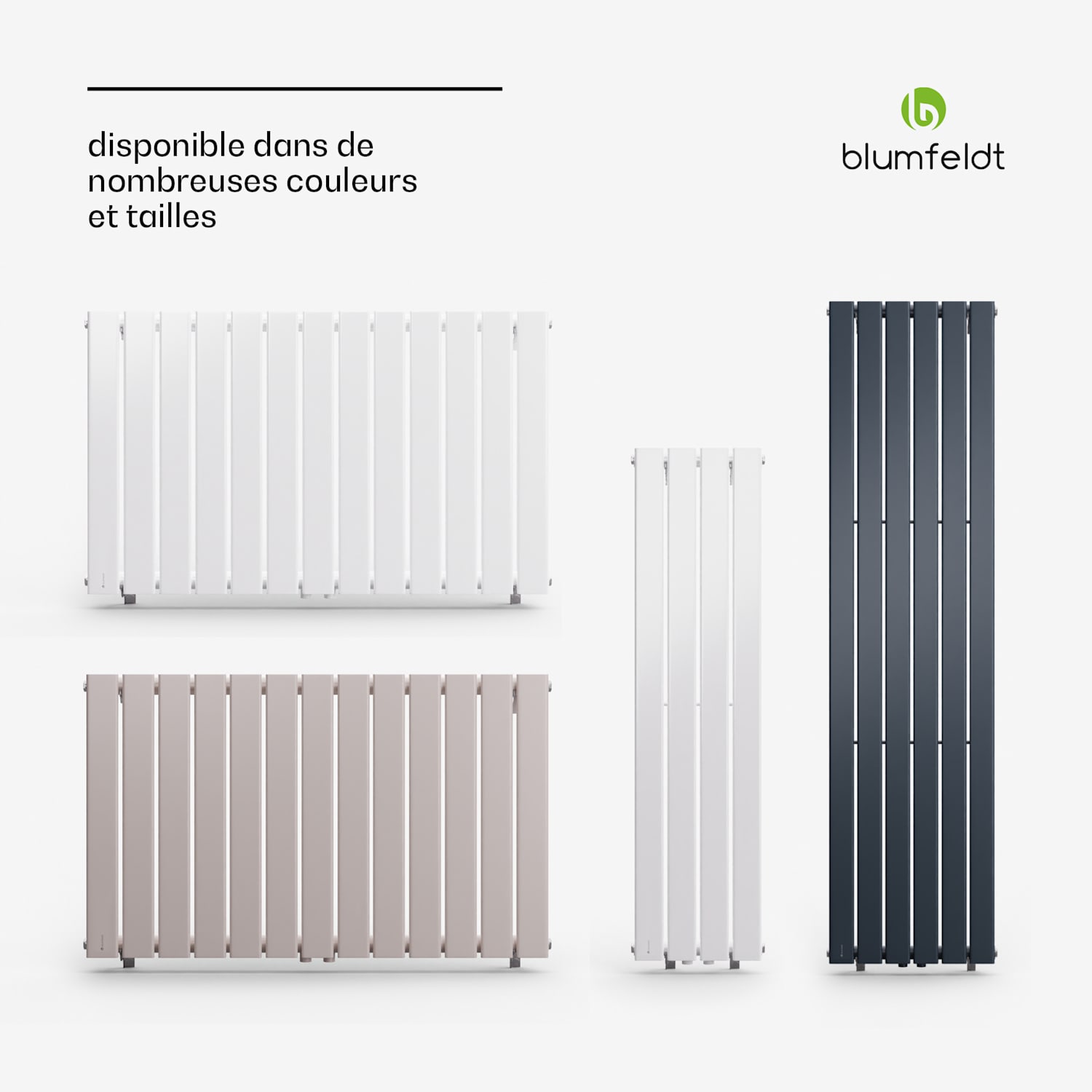 Ontario 45 × 180 Radiateur 1/2" raccord latéral installation murale Slim 485 watts 45 x 180 cm | une seule rangée | Anthracite