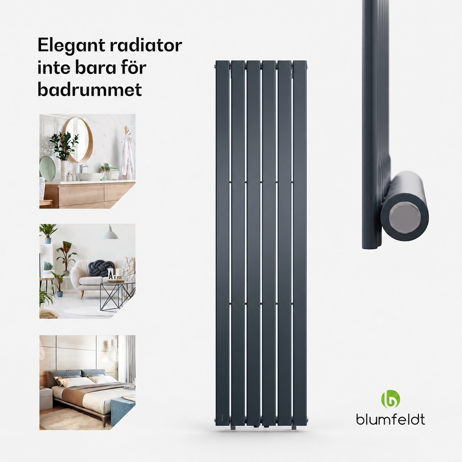 Ontario 45 × 180 radiator 1/2 tum sidoanslutning väggmontage Slim 485 Watt 45 x 180 cm | enda rad | Antracit
