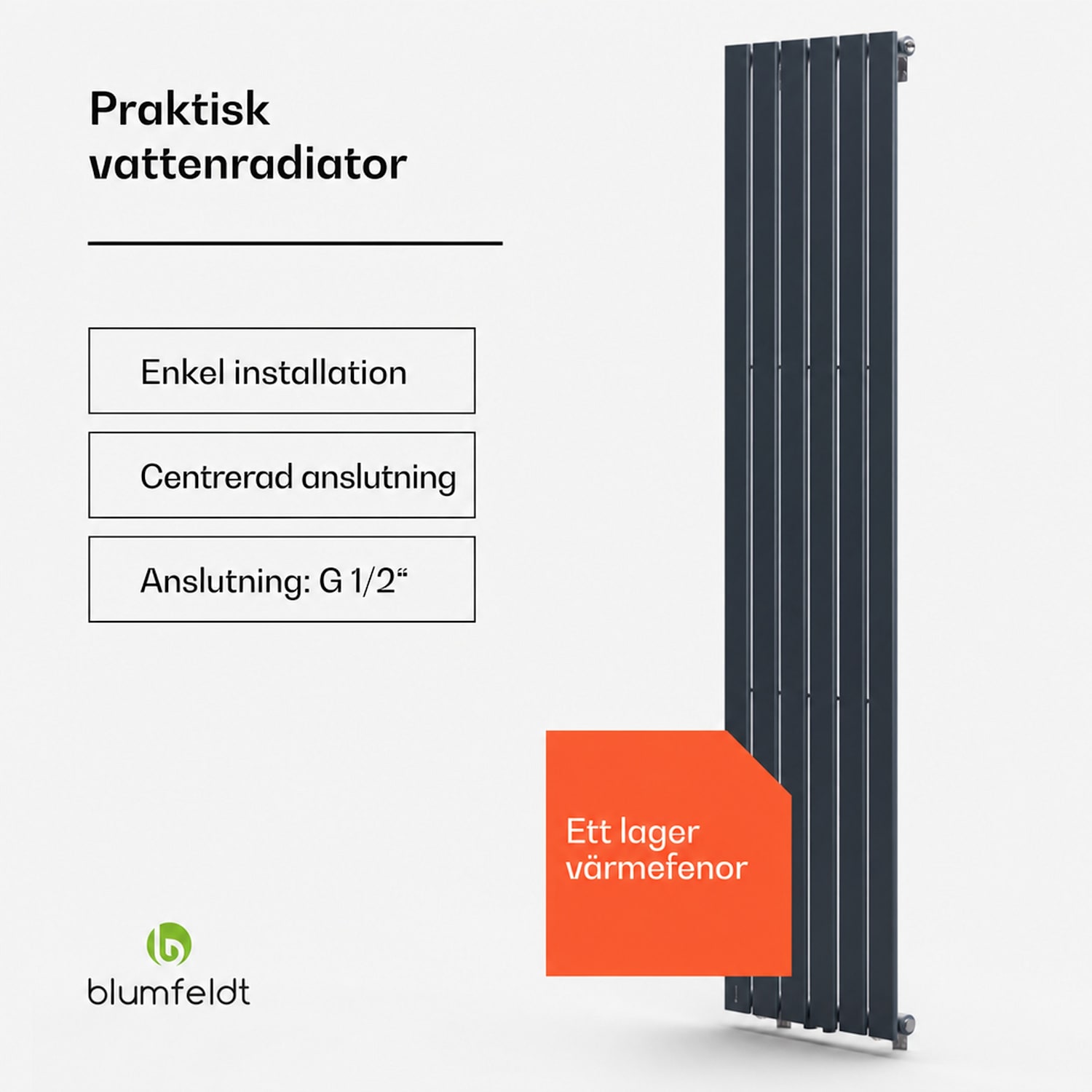 Ontario 45 × 180 radiator 1/2 tum sidoanslutning väggmontage Slim 485 Watt 45 x 180 cm | enda rad | Antracit