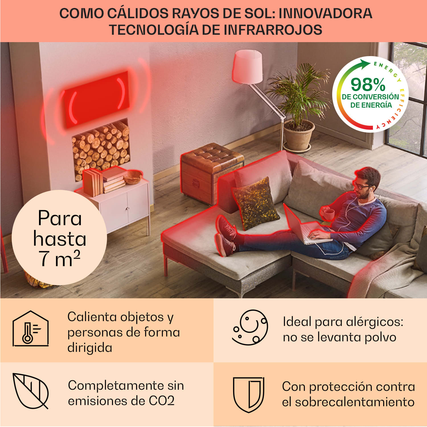 Calentador infrarrojo Santorini Smart 60cm 500 W Temporizador semanal IP24 60 x 60 cm | Mármol de Breccia Gris