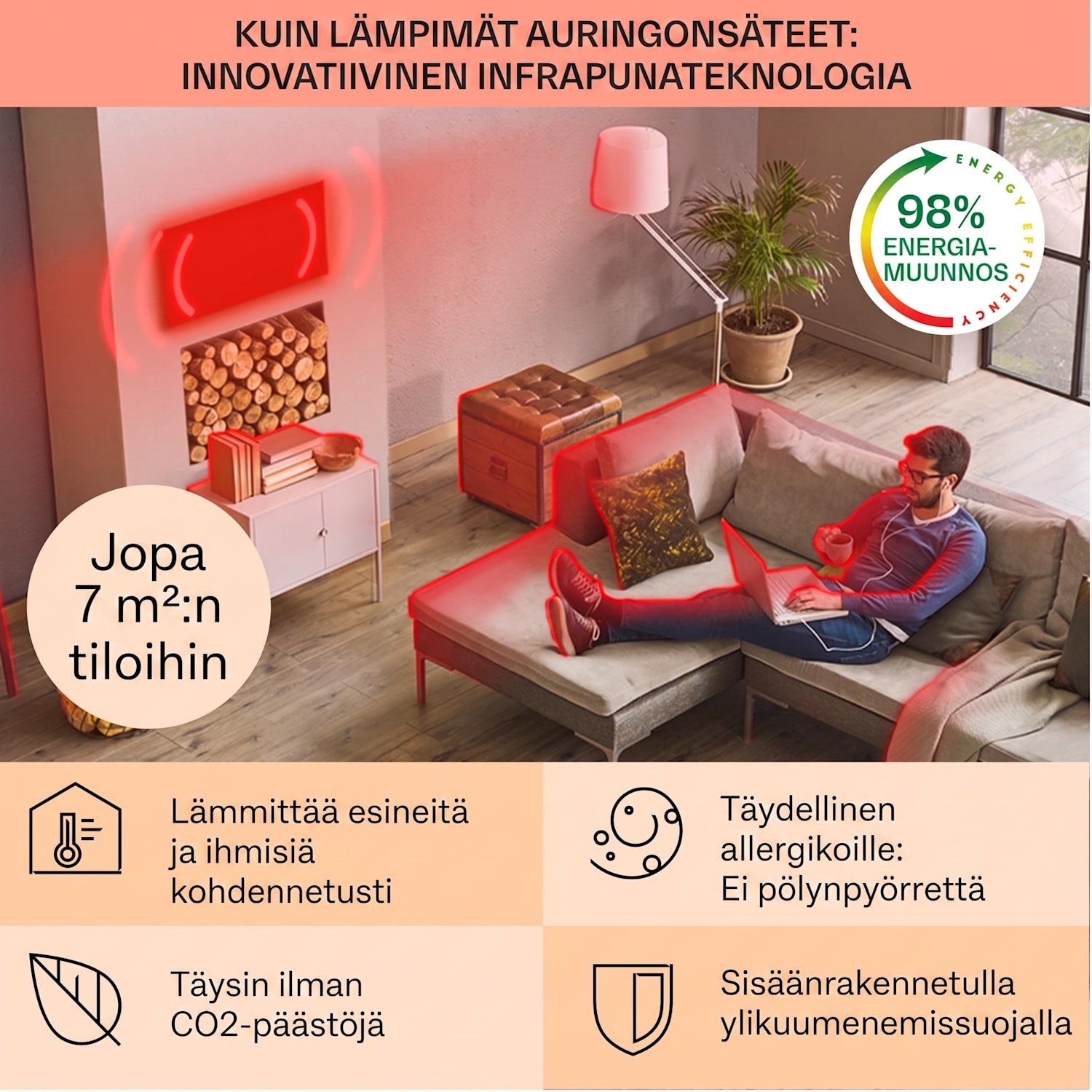 Santorini Smart -infrapunalämmitin 60x60cm 500W viikkoajastin IP24 60 x 60 cm | Harmaa Breksiamarmori