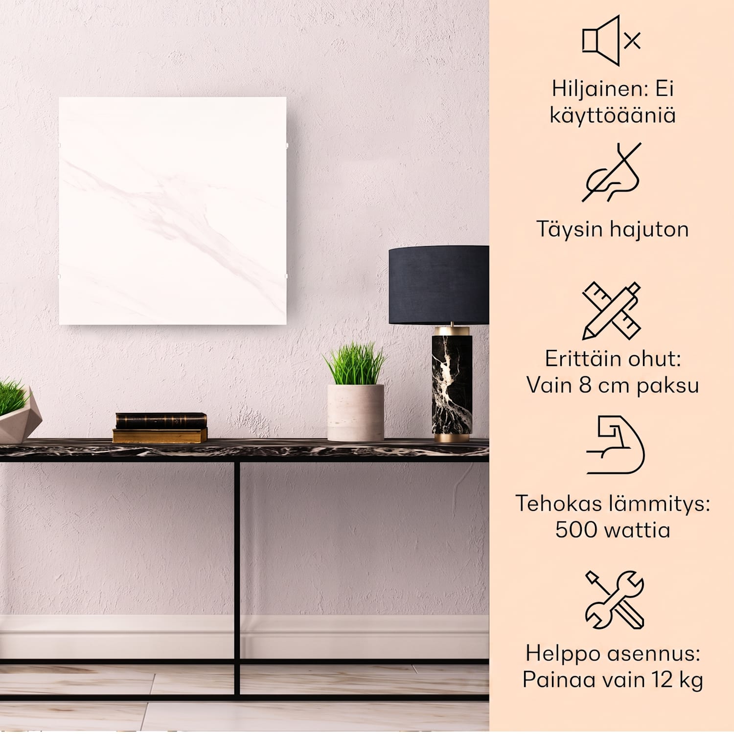 Santorini Smart -infrapunalämmitin 60x60cm 500W viikkoajastin IP24 500 W