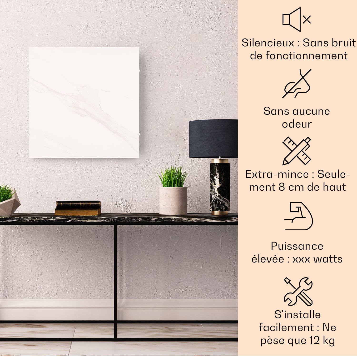 Santorini Smart radiateur infrarouge 60 x 60 cm 500 W Minuteur hebdomadaire IP24 500 W