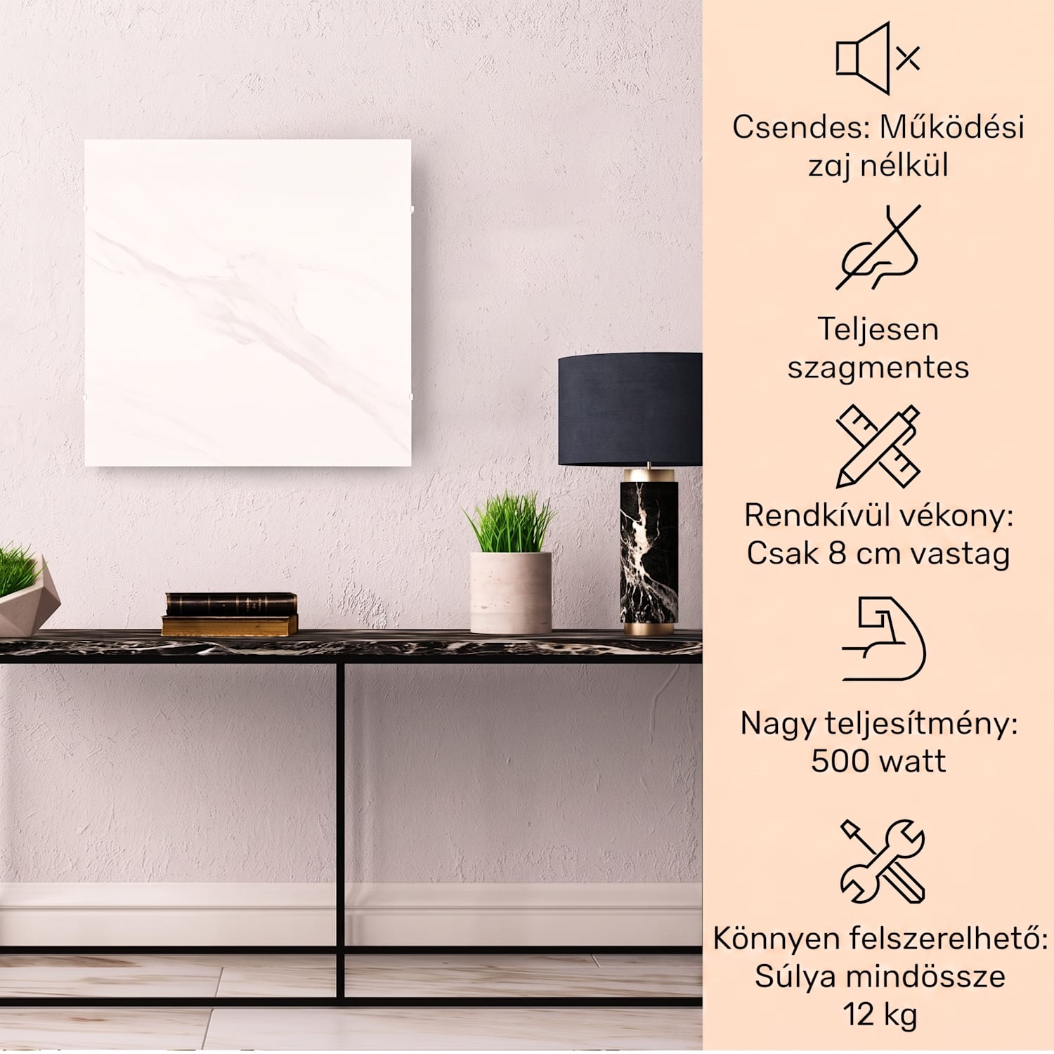 Santorini Smart, infravörös hősugárzó, 60 x 60 cm, 500 W, heti időzítő, IP27 500 W