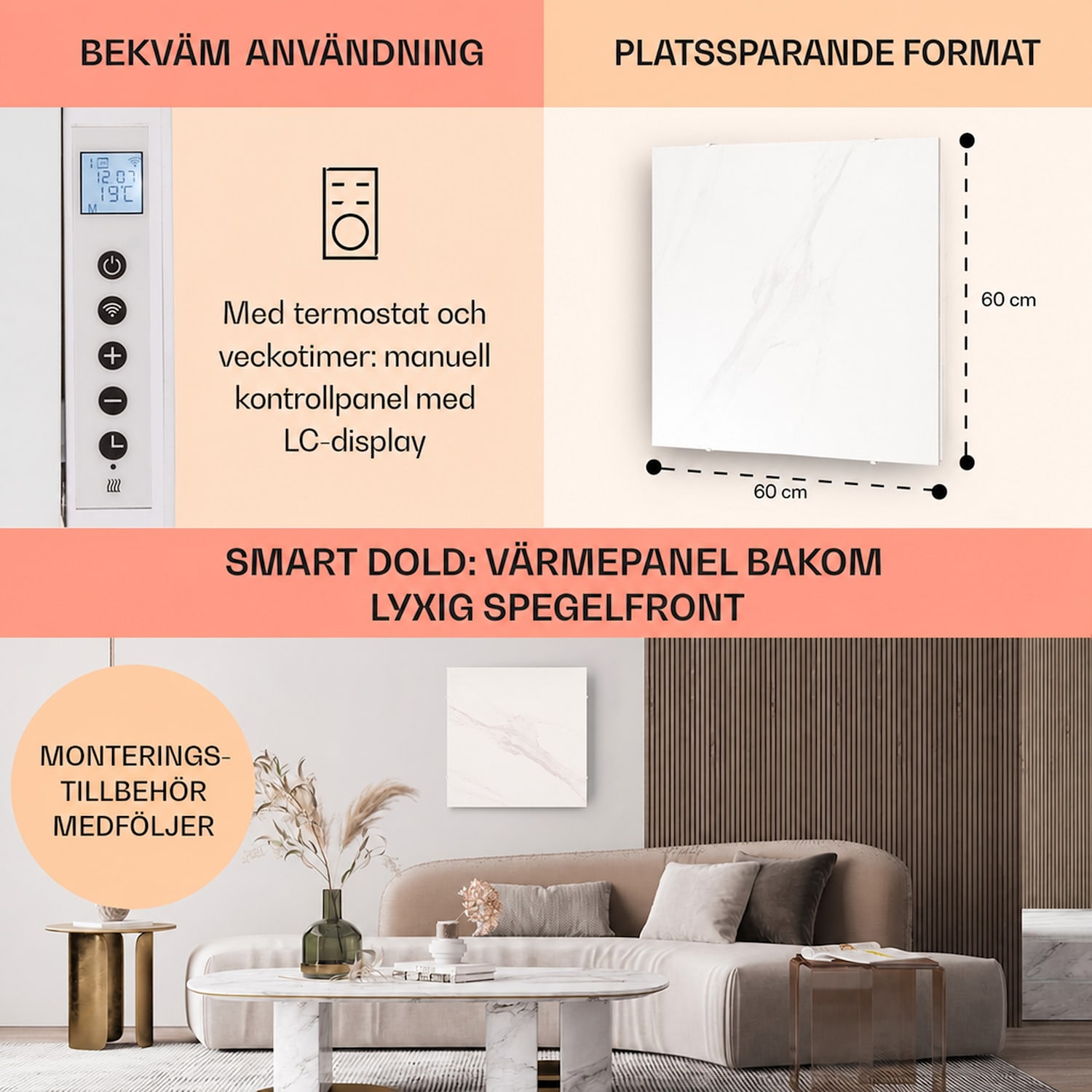 Santorini Smart Infravärmare 60x60cm 500W veckotimer IP24 500 W