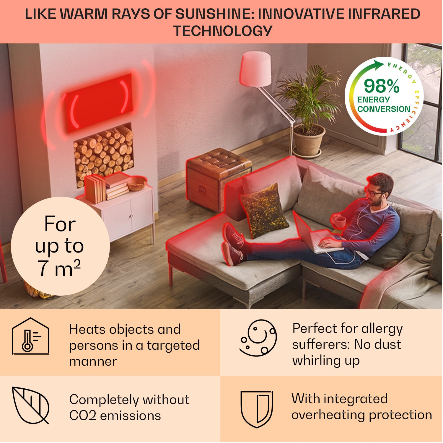 Santorini Smart, infravörös hősugárzó, 120 x 60 cm, 1000 W, heti időzítő, IP25 