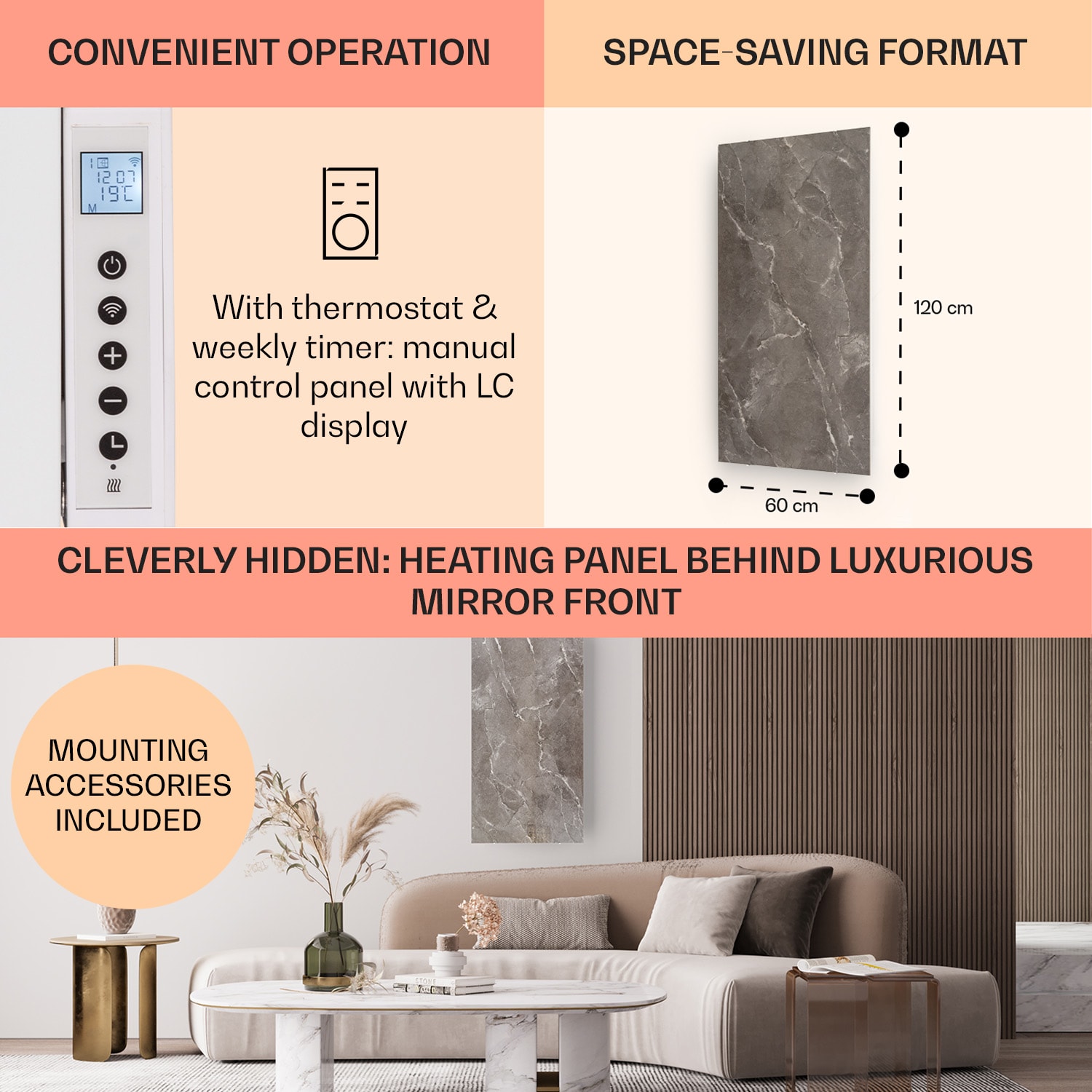 Santorini Smart, infravörös hősugárzó, 120 x 60 cm, 1000 W, heti időzítő, IP25 