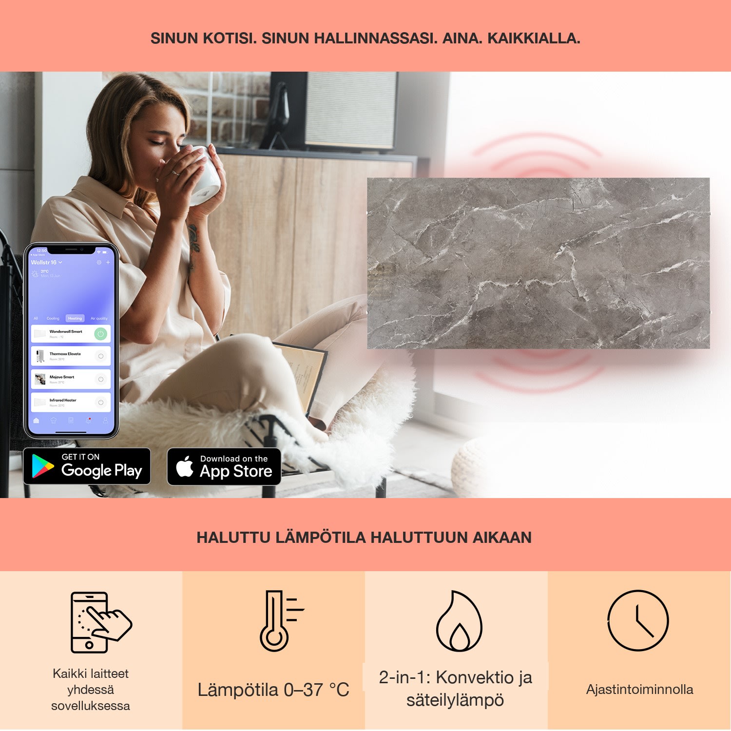 Santorini Smart -infrapunalämmitin 120x60cm 1000W viikkoajastin IP24 