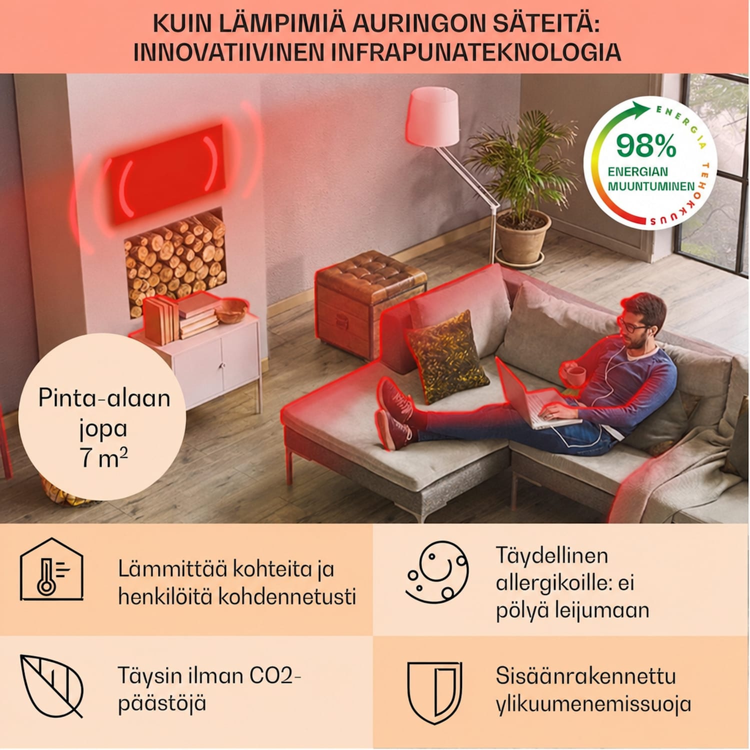 Santorini Smart -infrapunalämmitin 120x60cm 1000W viikkoajastin IP24 