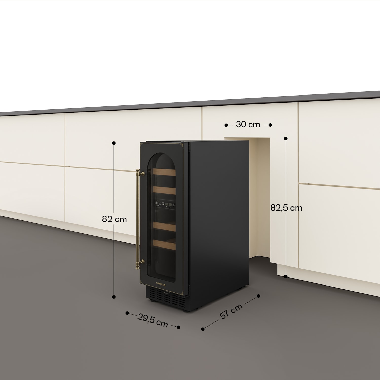 Vinovilla 17 Built-In Duo Vilhelmine Edition viinikaappi 17 pullolle 3 väriä lasiovi 17 pulloa | 2 jäähdytysalue | Musta / Antiikki Kulta Metallinen