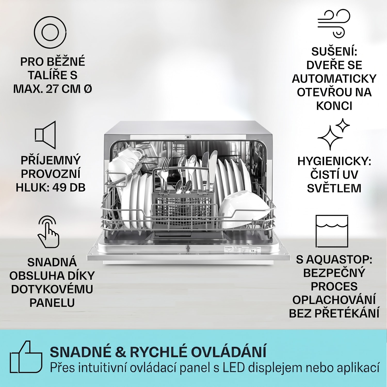 Havasia UV 6, myčka nádobí, volně stojící, 1380 W, UV světlo Stříbrná metalíza