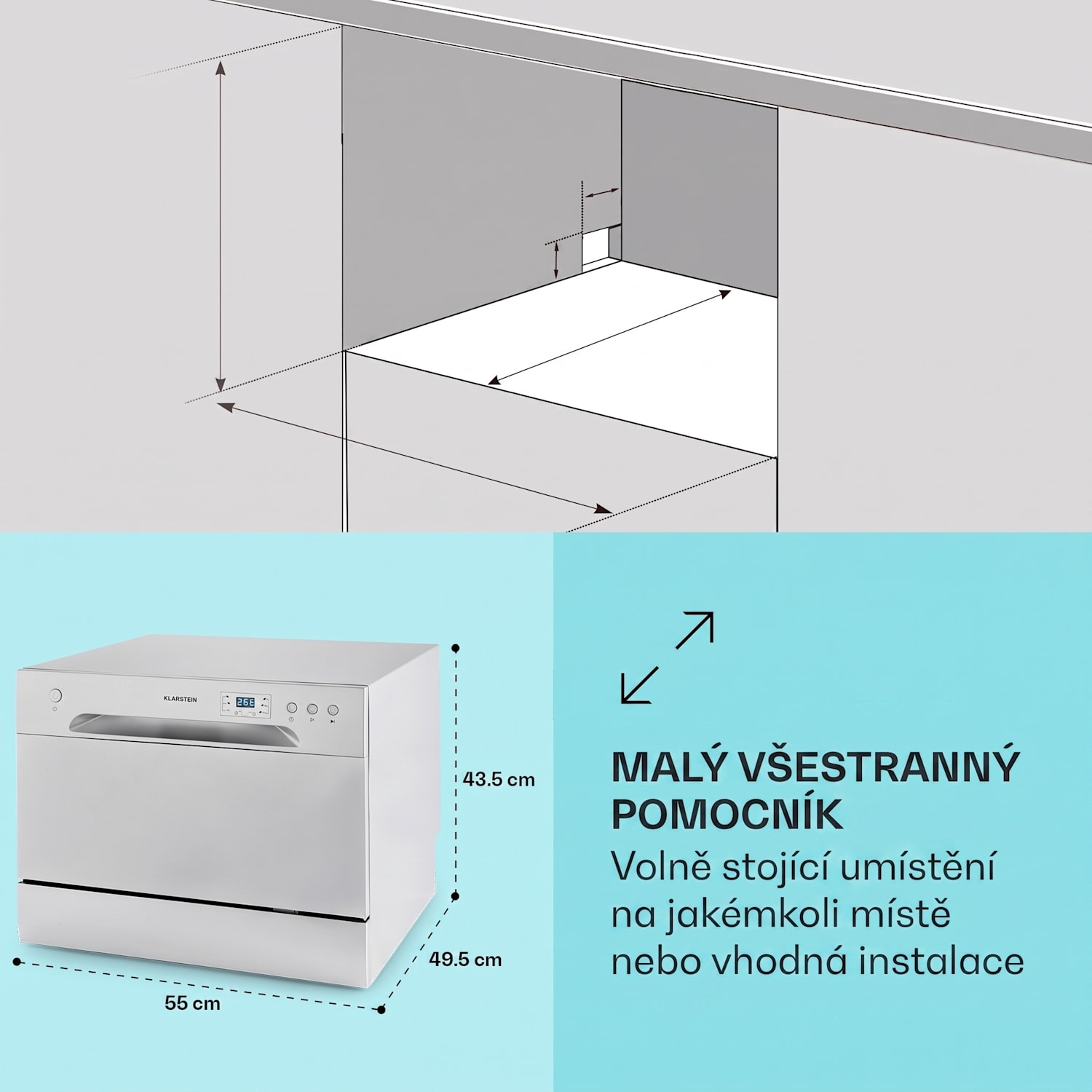 Havasia UV 6, myčka nádobí, volně stojící, 1380 W, UV světlo Stříbrná metalíza