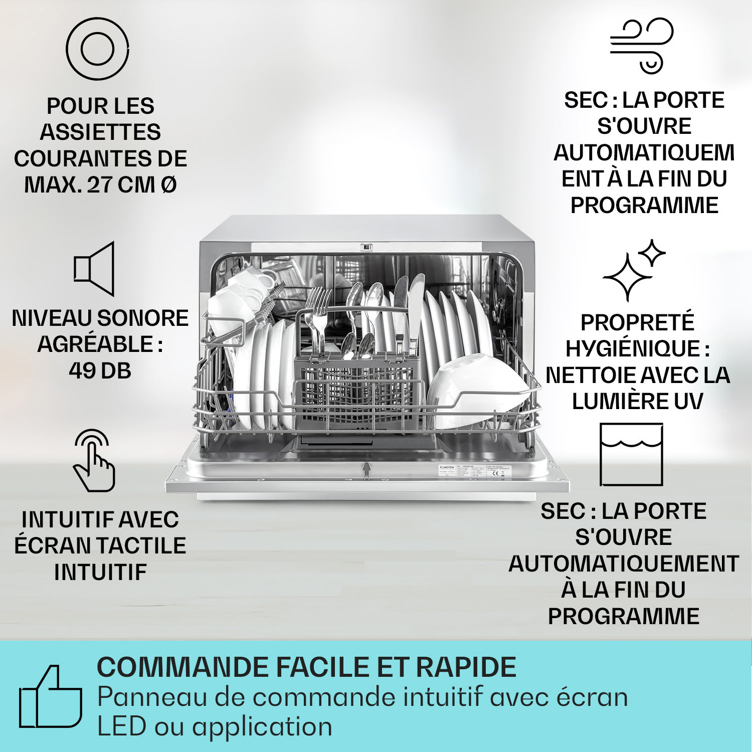 Havasia UV 6 Lave-vaisselle lumière UV en pose libre 1380 W Argent Métallisé