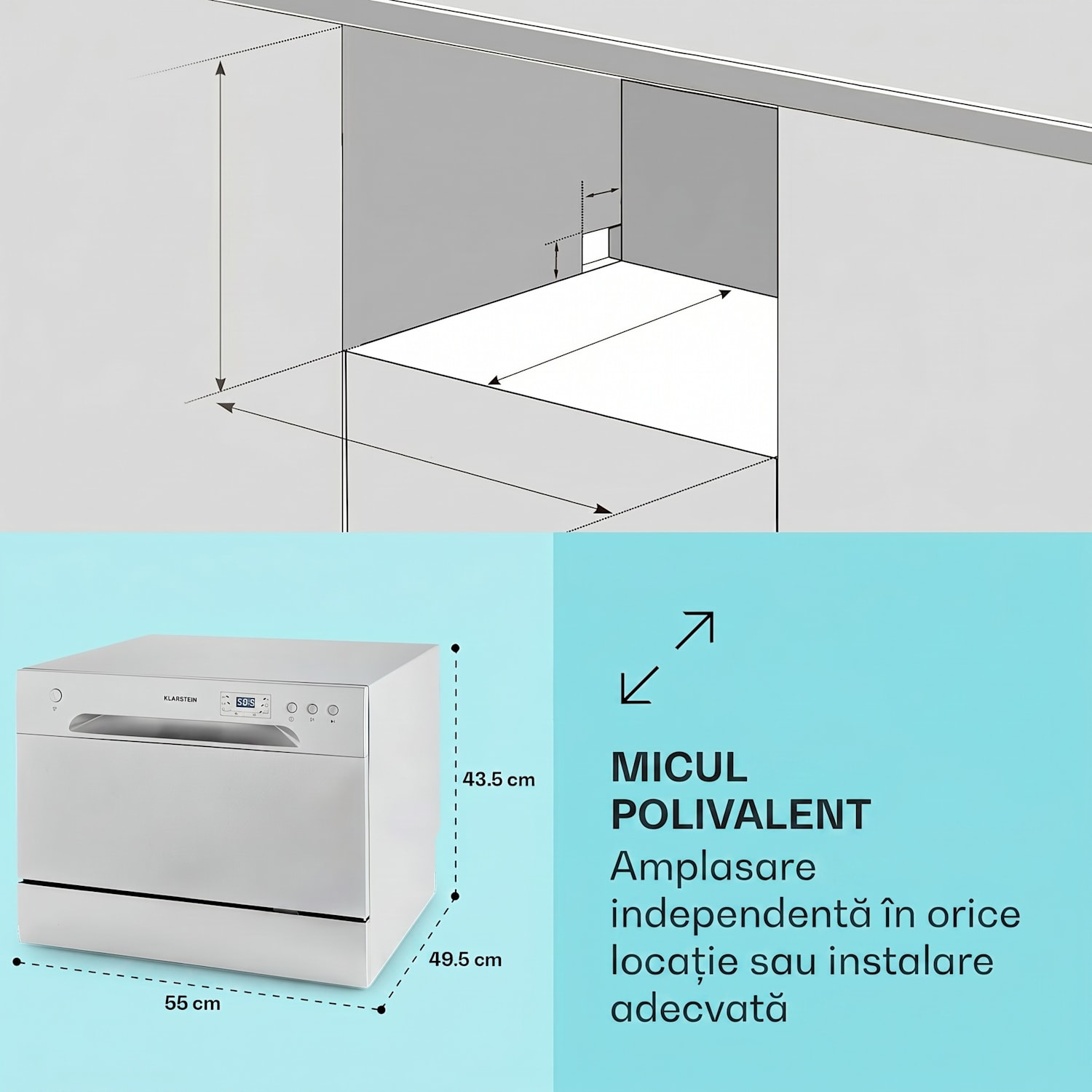 Havasia UV 6, mașină de spălat vase, cu lumină UV, cu fața din sticlă, cu suport liber, 1380W Argintiu metalizat
