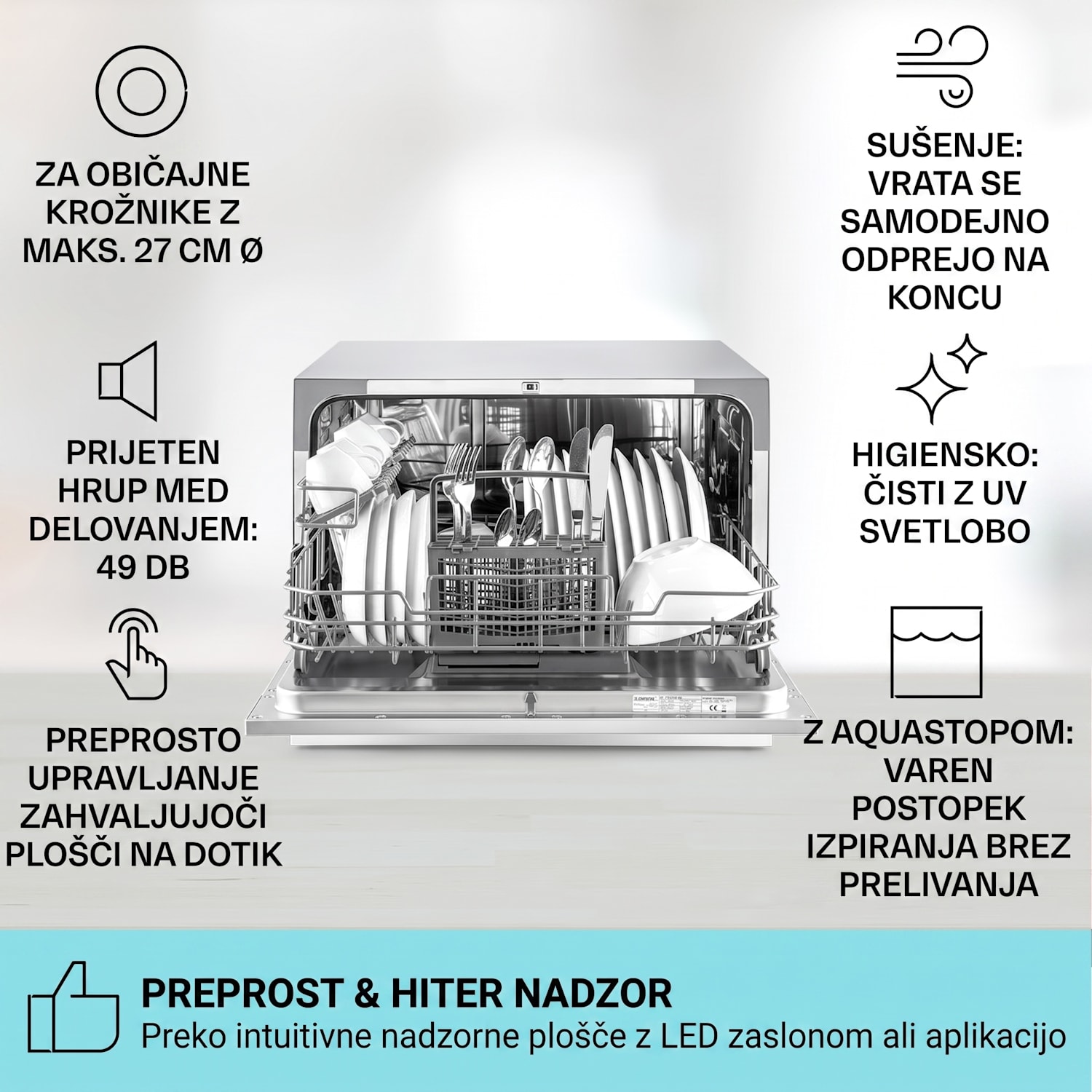 Havasia UV 6, pomivalni stroj, UV-svetloba, prostostoječi, 1380W Srebrna kovinska barva