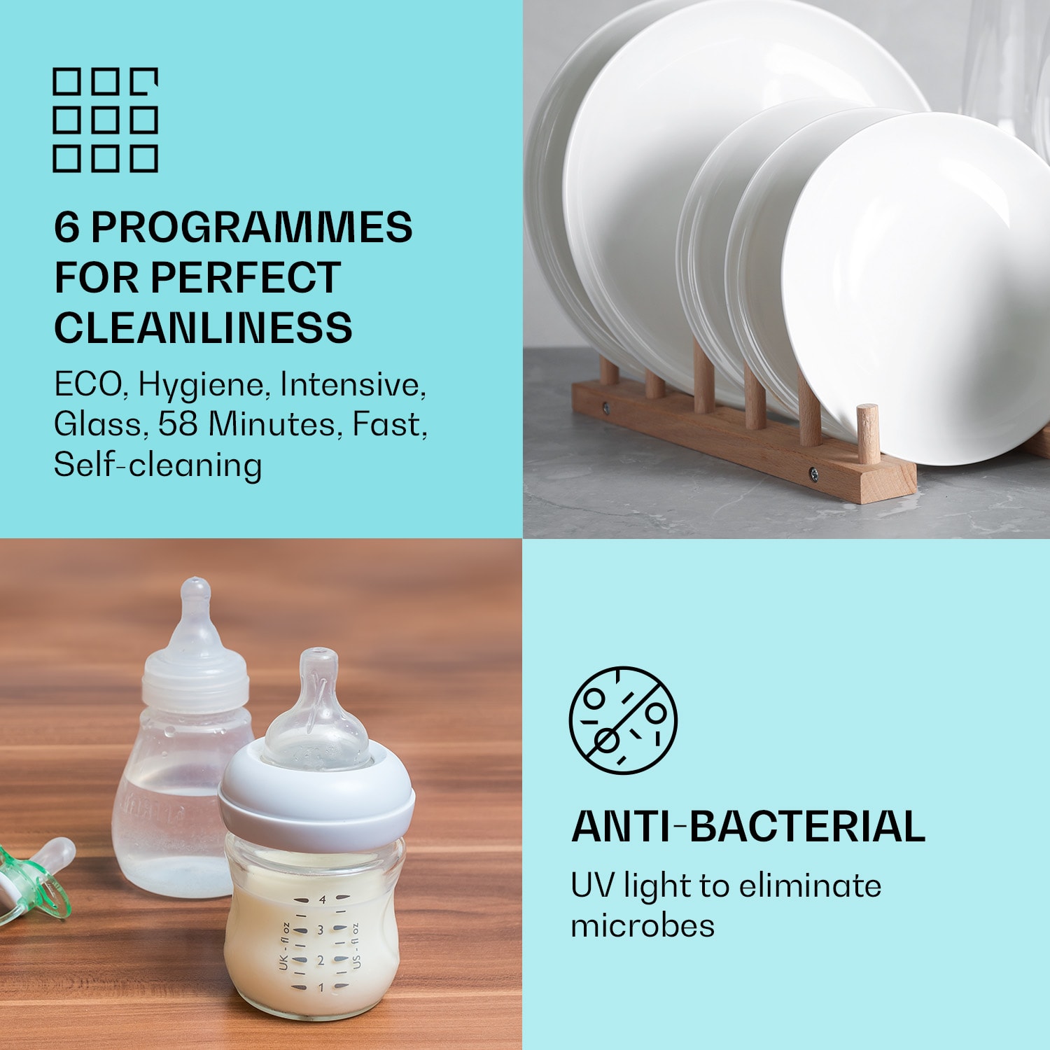 Havasia UV 6, mașină de spălat vase, cu lumină UV, cu fața din sticlă, cu suport liber, 1380W Argintiu metalizat