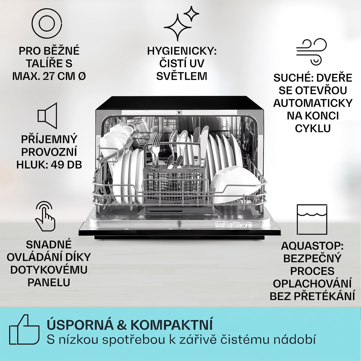 Havasia UV 6, myčka nádobí, volně stojící, 1380 W, UV světlo Černá