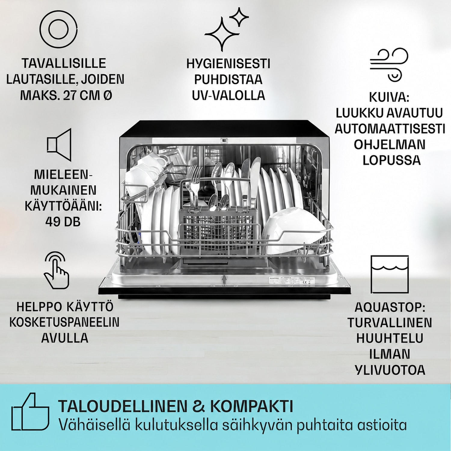 Havasia UV 6 astianpesukone UV-valo vapaasti seisova 1380 W Musta