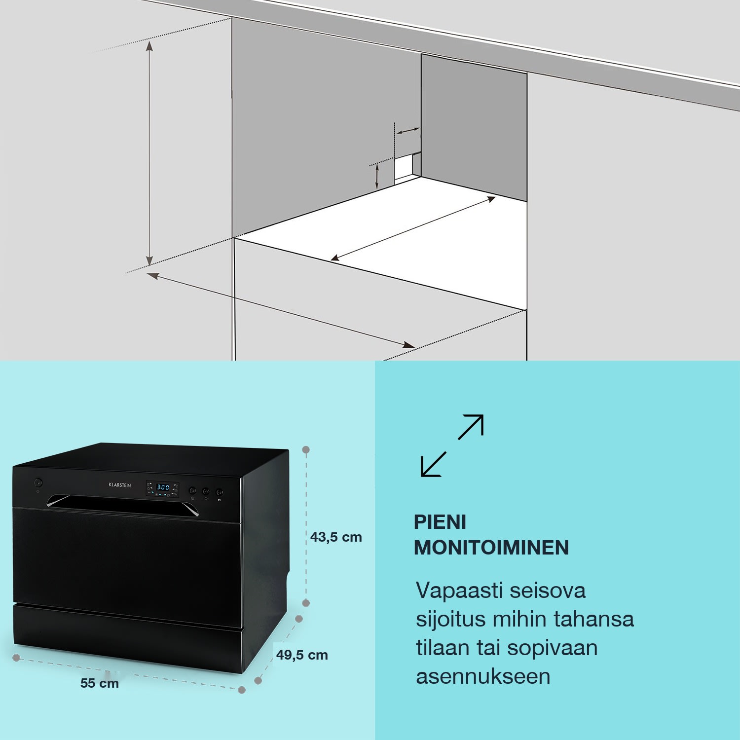 Havasia UV 6 astianpesukone UV-valo vapaasti seisova 1380 W Musta