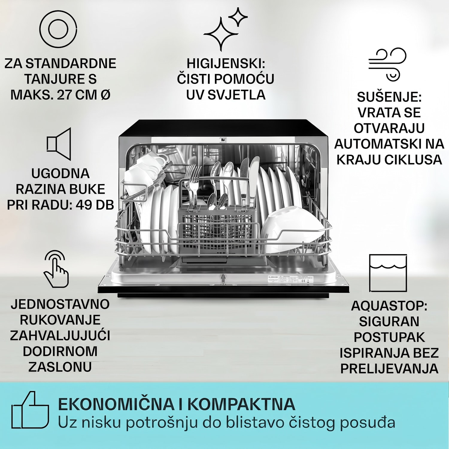 Havasia UV 6, perilica suđa, UV-svjetlo, samostojeća, 1380W Crna