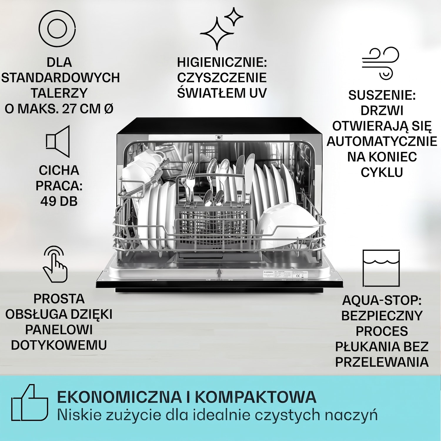 Havasia UV 6, zmywarka do naczyń, lampa UV, wolnostojąca, 1380 W Czarny