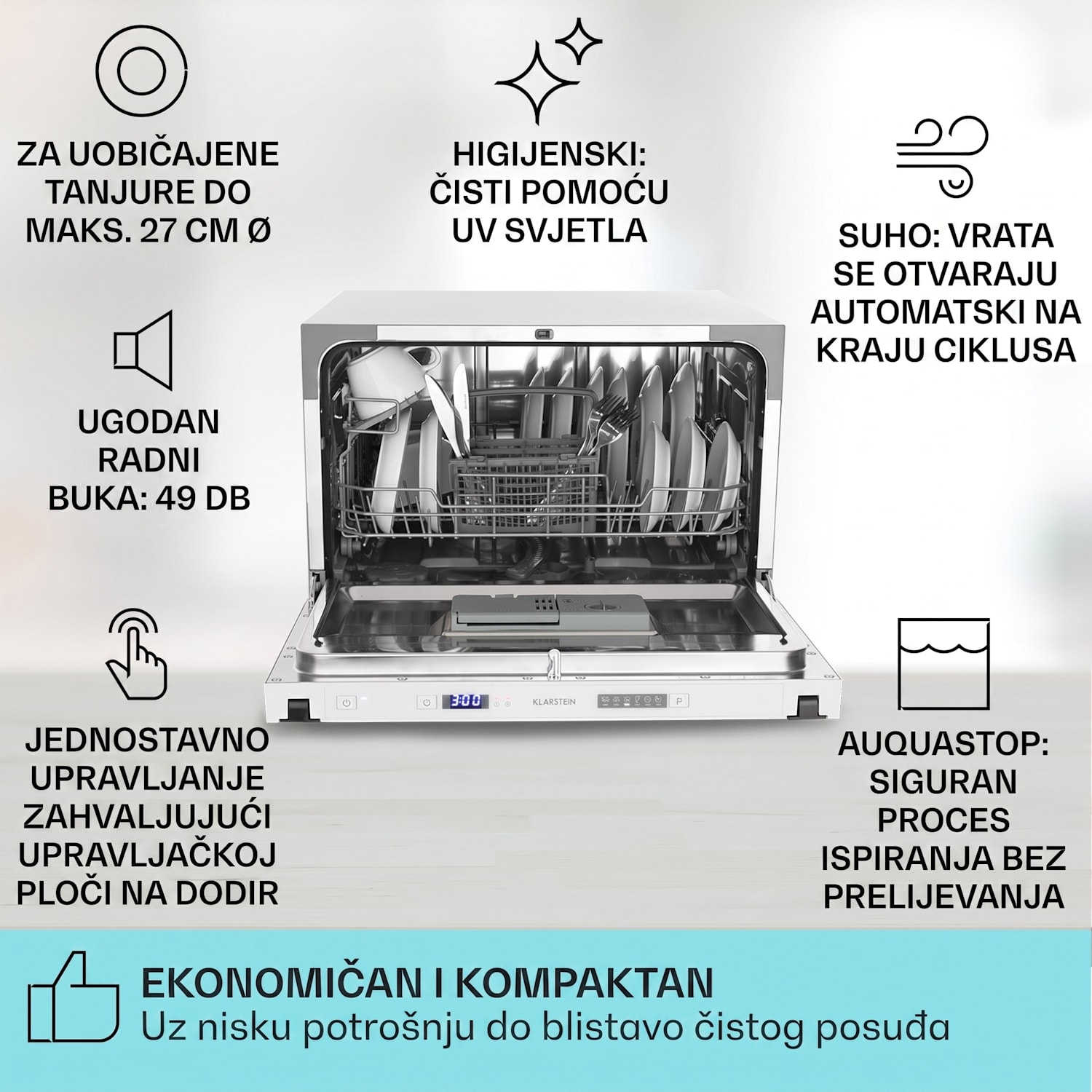 Havasia Flow UV 6 Secret, ugradbena perilica posuđa, UV svjetlo, 6 programa 