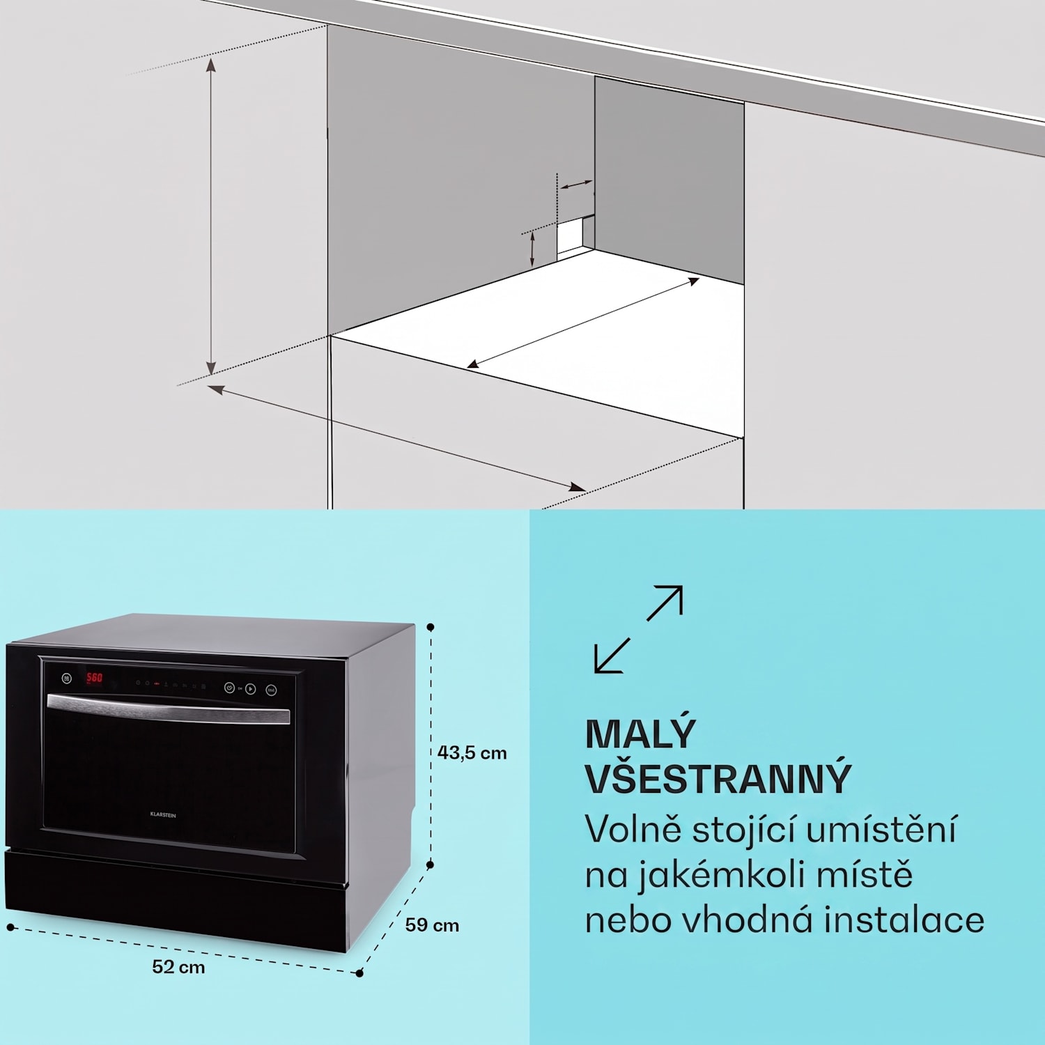 Havasia UV 6 Luminance, myčka nádobí, volně stojící, 1380 W, UV světlo, skleněná přední část Černá