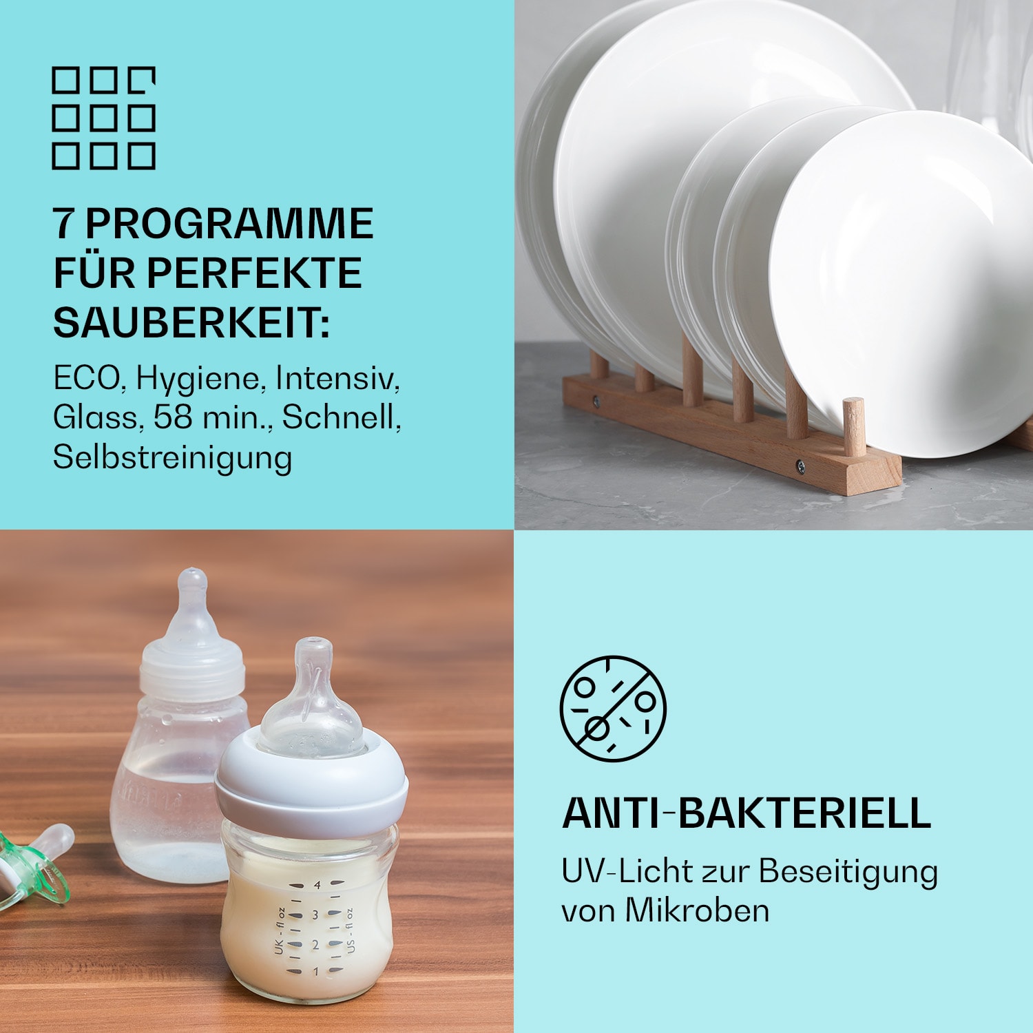 Havasia UV 6 Luminance Geschirrspüler UV Glasfront freistehend 1380W Schwarz