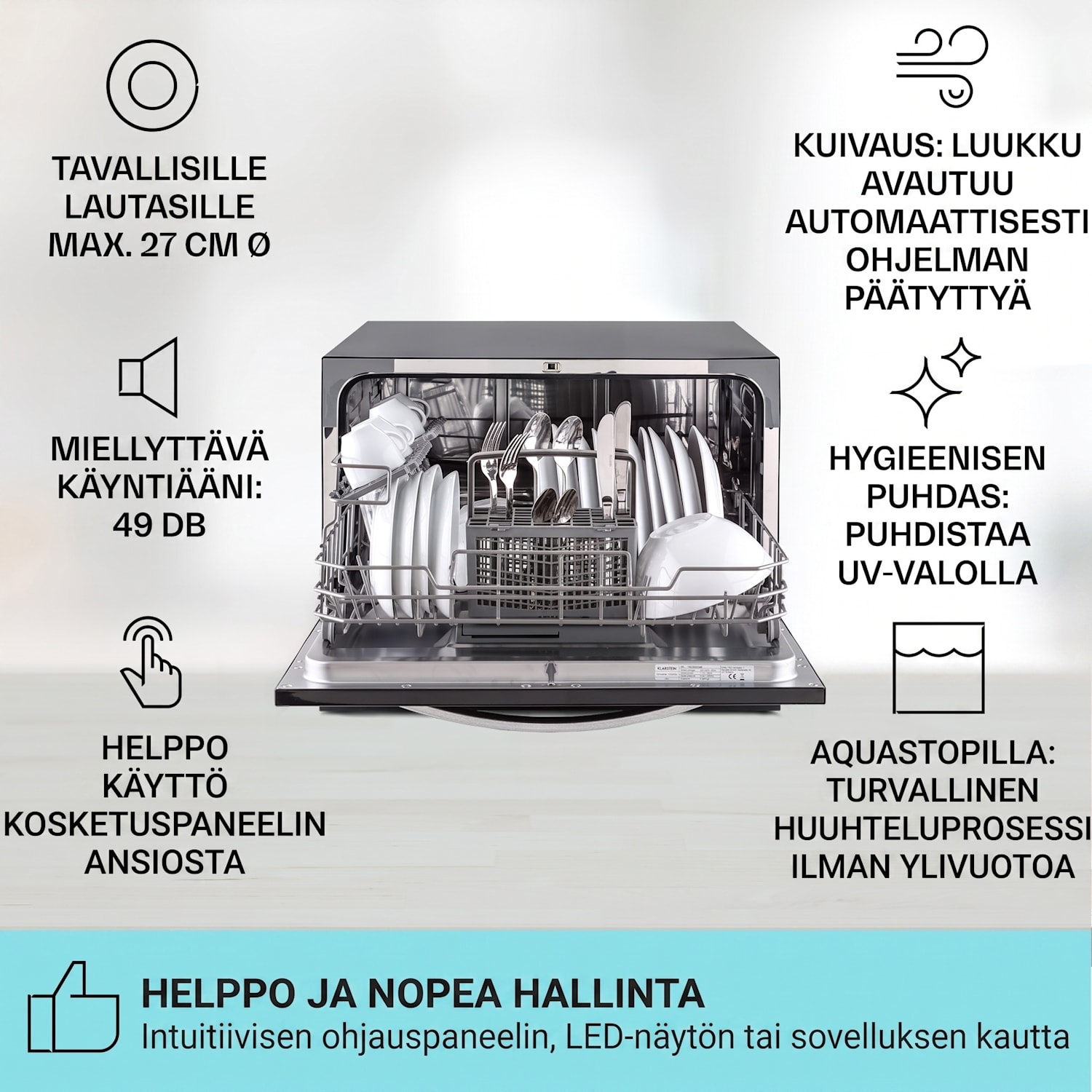Havasia UV 6 Luminance astianpesukone UV-valo lasinen etupuoli vapaasti seisova 1380 W Musta