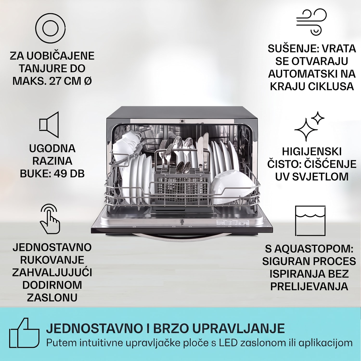 Havasia UV 6 Luminance, perilica posuđa, UV svjetlo, staklena fronta, samostojeća, 1380W Crna
