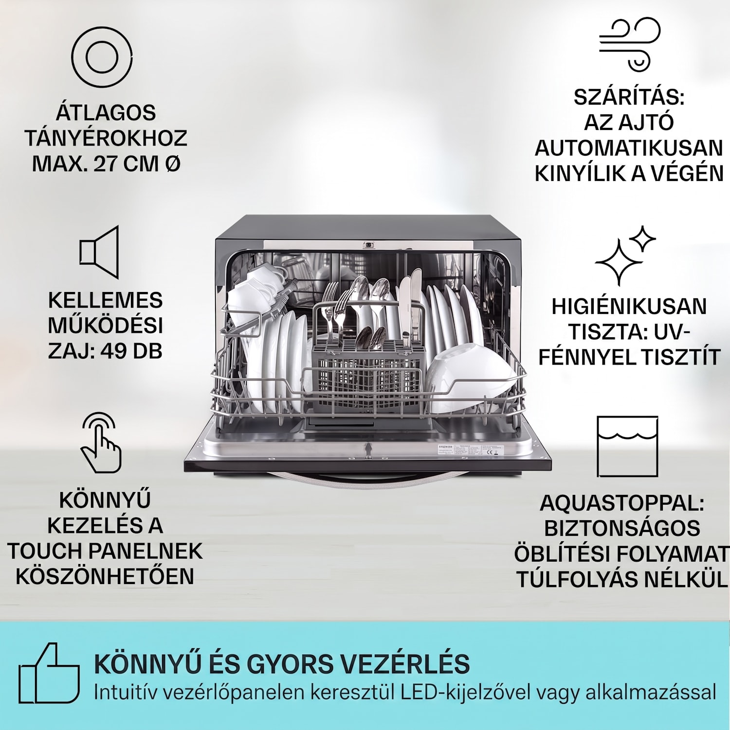 Havasia UV 6 Luminance, mosogatógép, UV-fény, 1380 W, üvegfront, szabadonálló Fekete