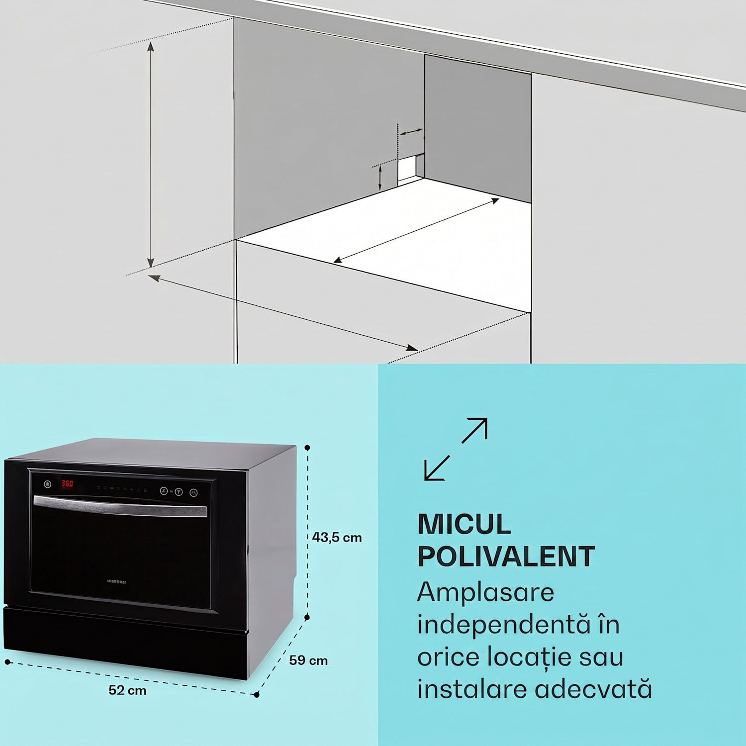 Havasia UV 6 Luminance, mașină de spălat vase, cu lumină UV, cu fața din sticlă, cu suport liber, 1380W Negru