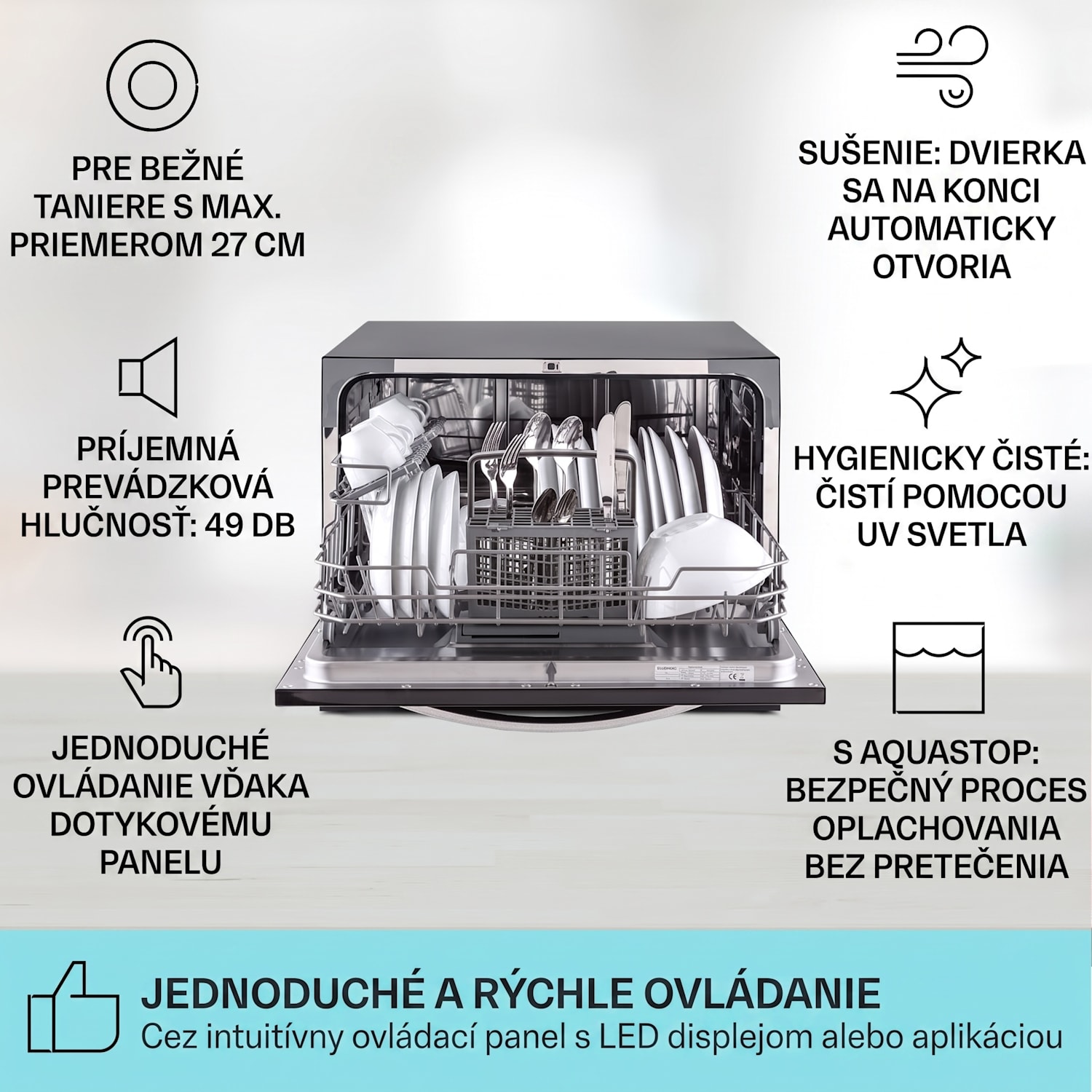 Havasia UV 6 Luminance, umývačka riadu, UV svetlo, 1380 W, sklenená predná časť, voľne stojaca Čierna