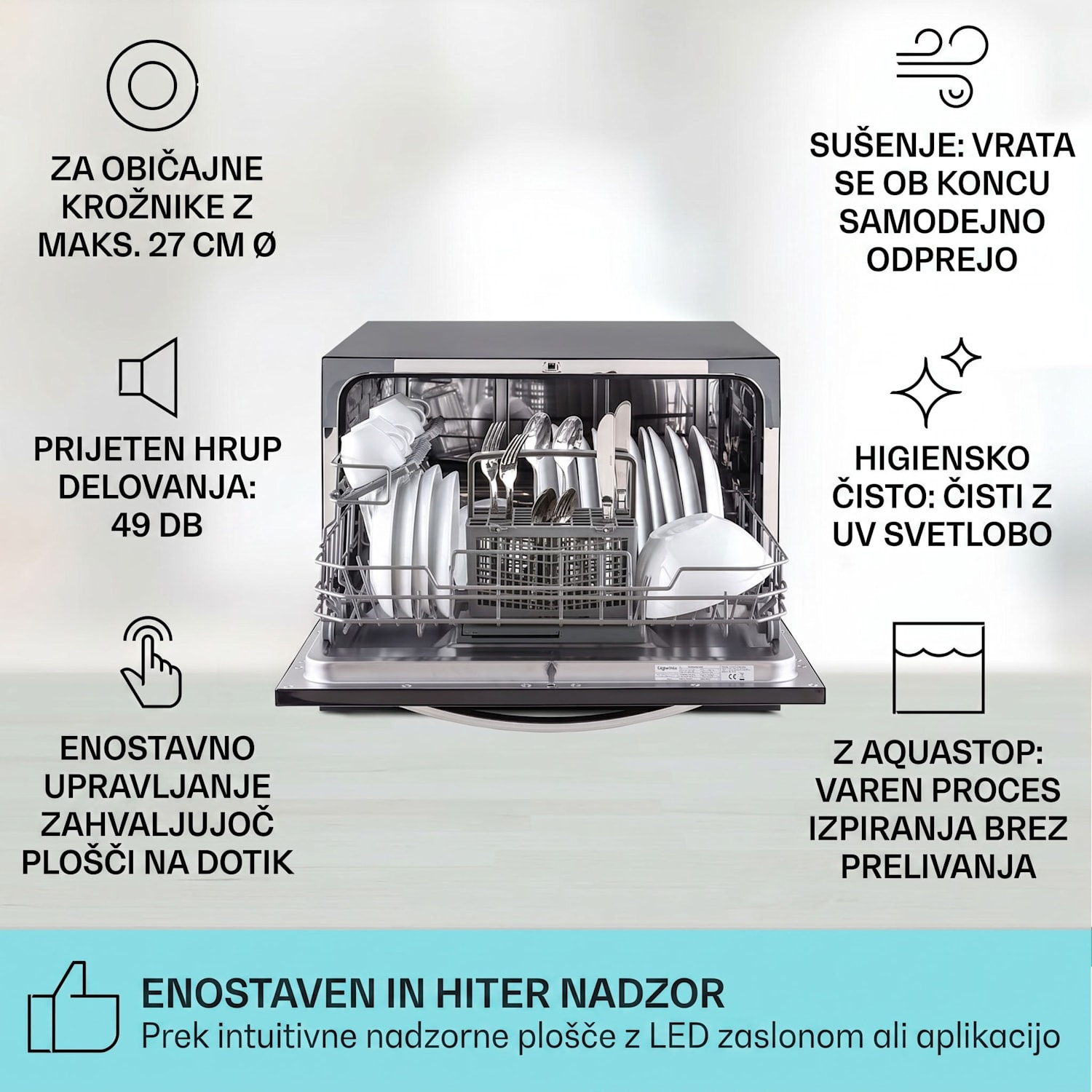 Havasia UV 6 Luminance, pomivalni stroj, UV-svetloba, steklena sprednja stran, 1380W Črna