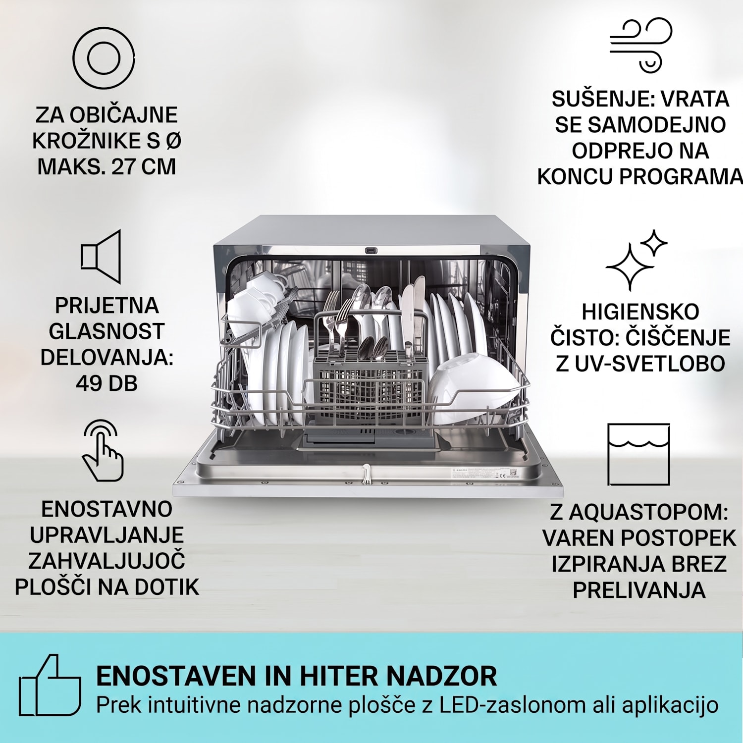 Havasia UV 6 Luminance, pomivalni stroj, UV-svetloba, steklena sprednja stran, 1380W Bela