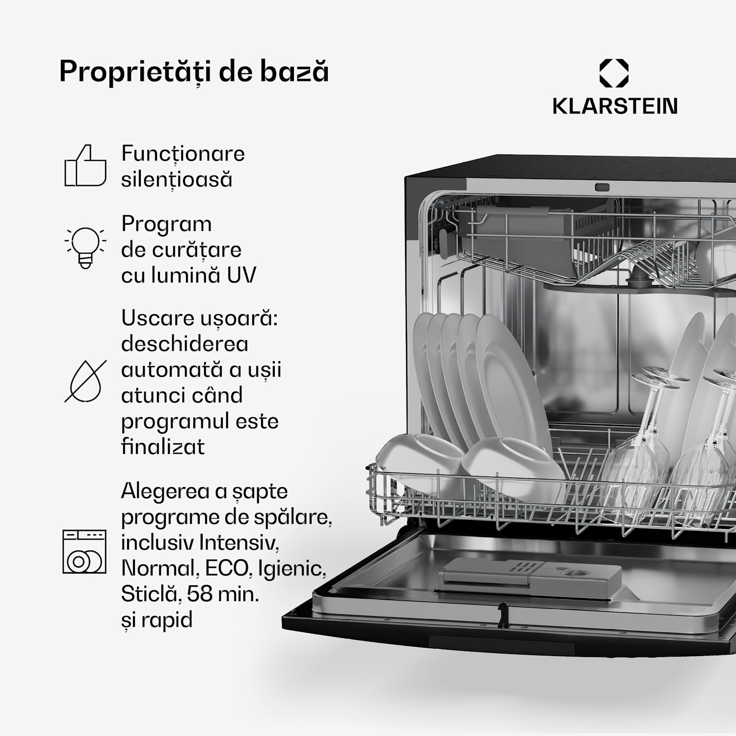 Havasia UV 8 Neo, mașină de spălat vase, cu lumină UV, cu fața din sticlă, ca suport liber / încorporabilă, 1380 W 