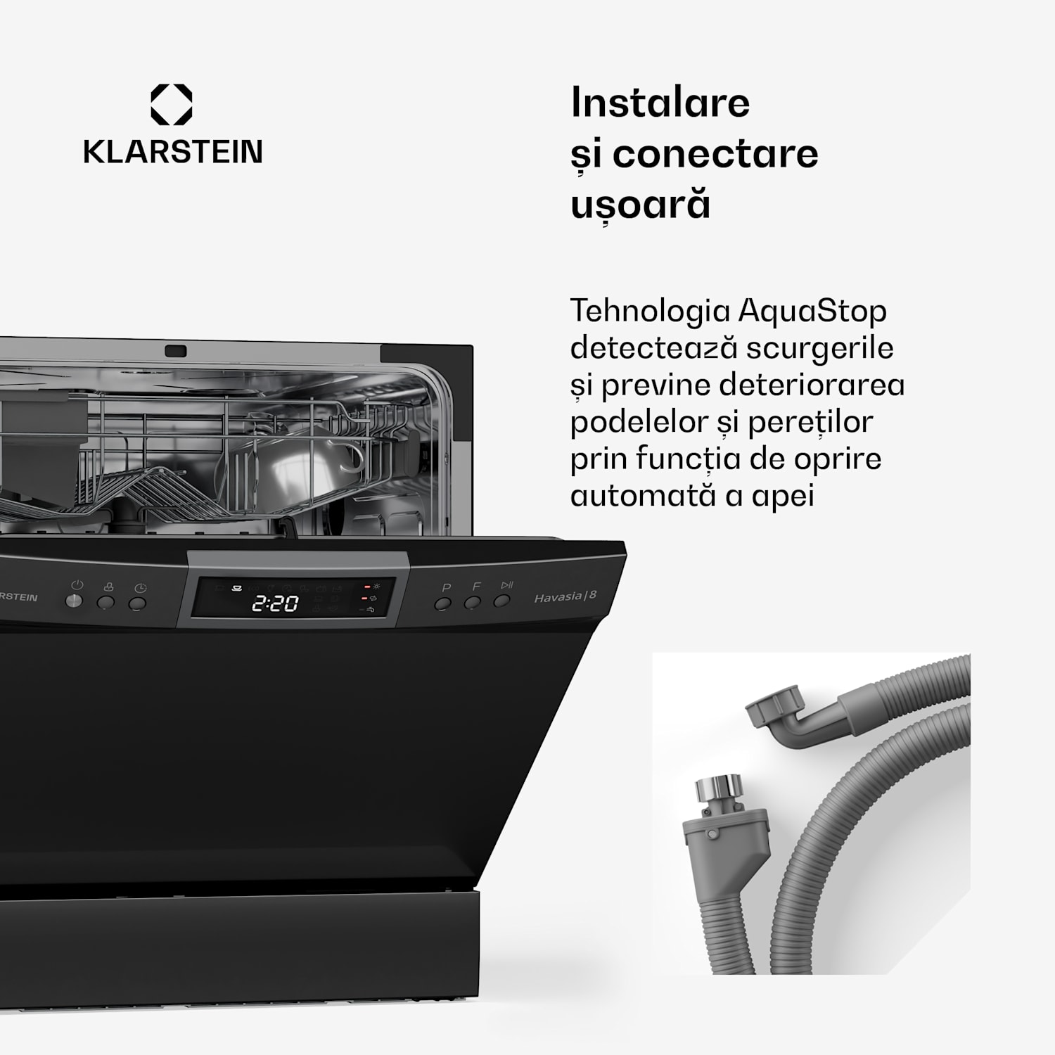 Havasia UV 8 Neo, mașină de spălat vase, cu lumină UV, cu fața din sticlă, ca suport liber / încorporabilă, 1380 W 