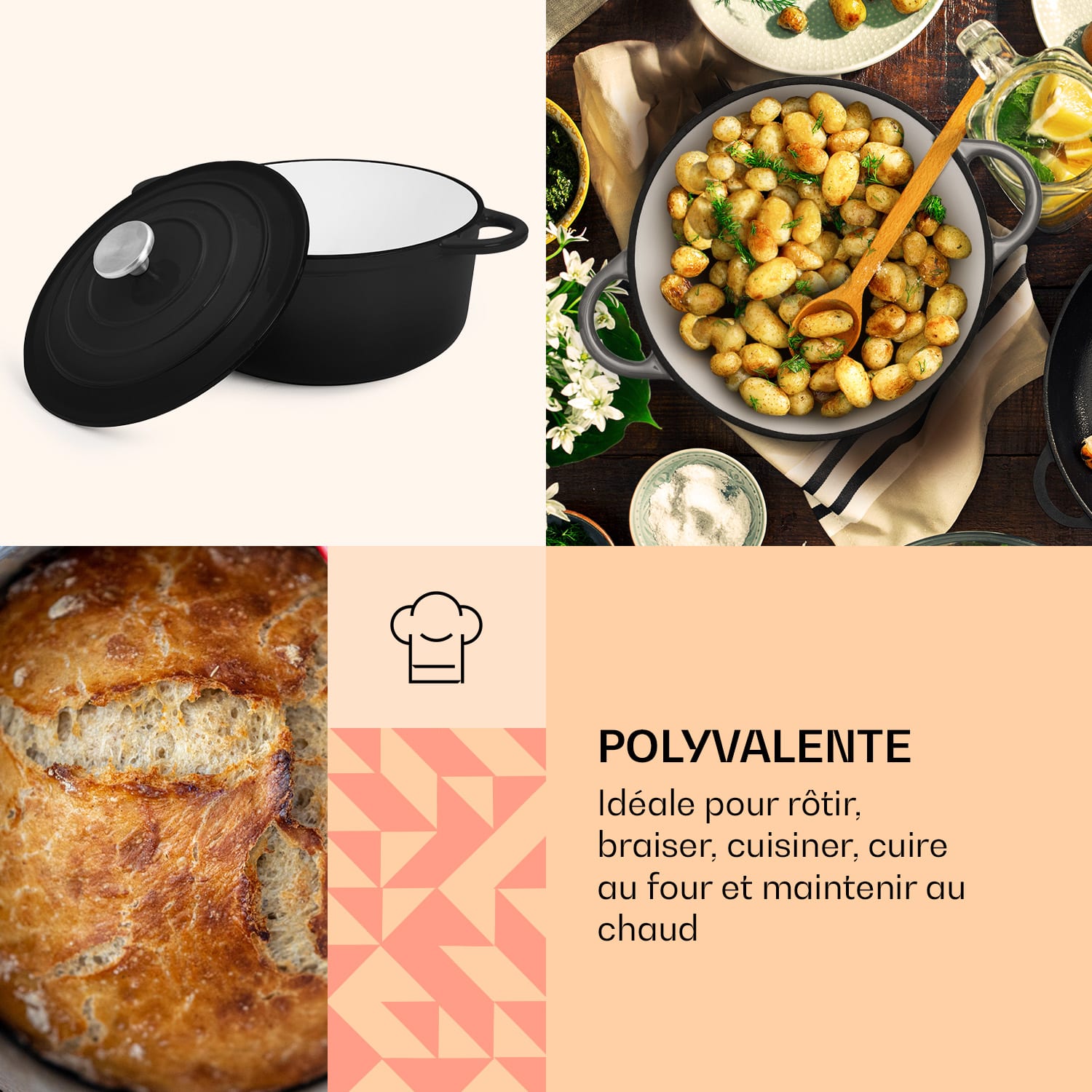 Podolica sauteuse 4 litres Casserole en fonte émaillée ovale deux poignées 