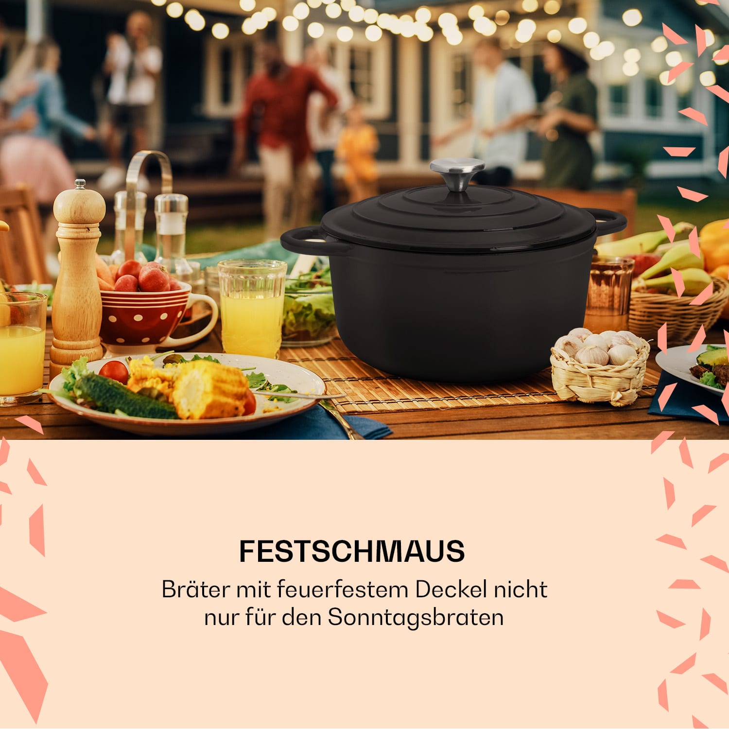 Podolica Bräter 3,9 Liter Kasserolle Gusseisen emailliert rund zwei Griffe 3,9 Ltr. | Schwarz